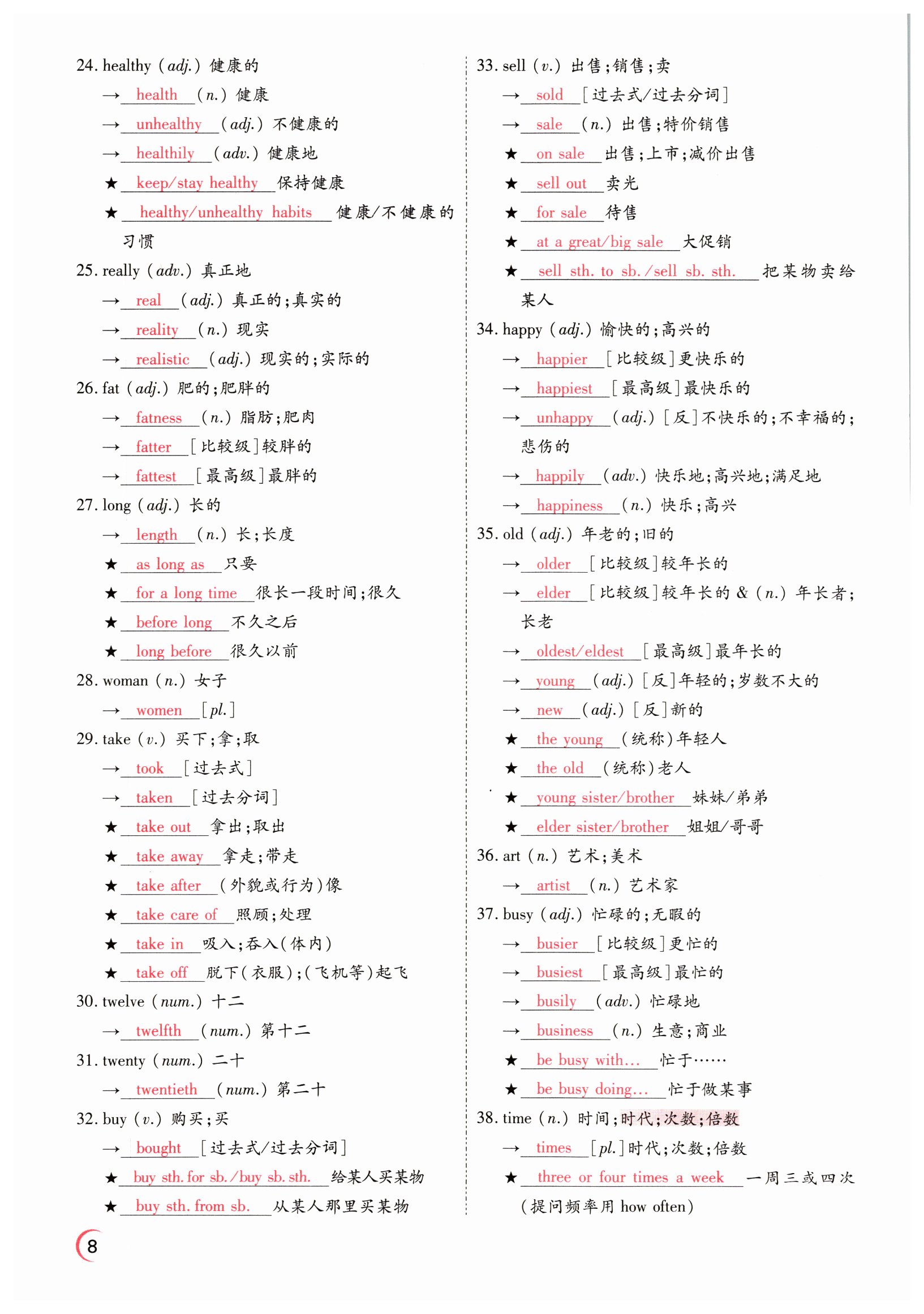 2022年晉一中考精準提分英語山西專版 參考答案第8頁