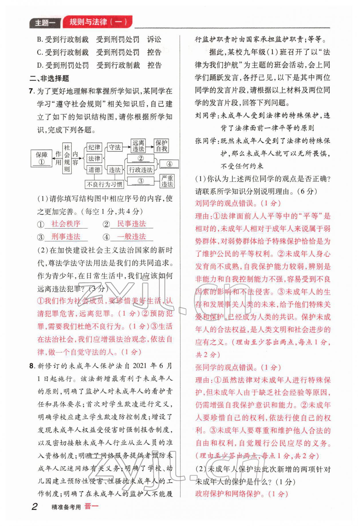 2022年晉一中考精準提分道德與法治山西專版 參考答案第6頁