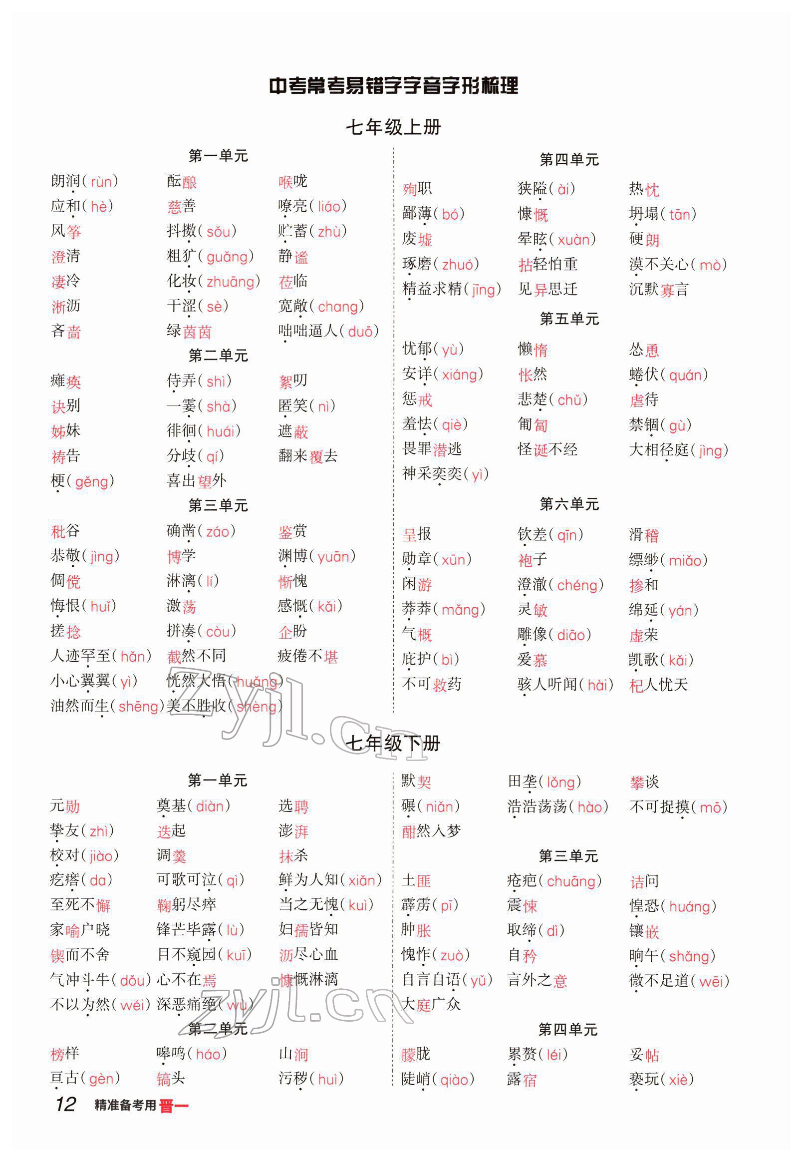 2022年晉一中考精準(zhǔn)提分語文山西專版 參考答案第12頁