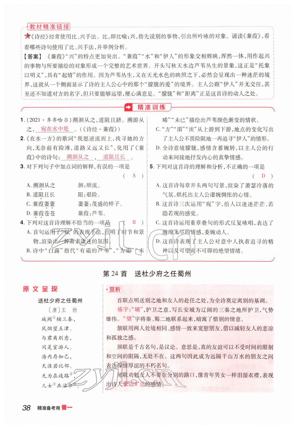 2022年晉一中考精準(zhǔn)提分語(yǔ)文山西專(zhuān)版 參考答案第38頁(yè)