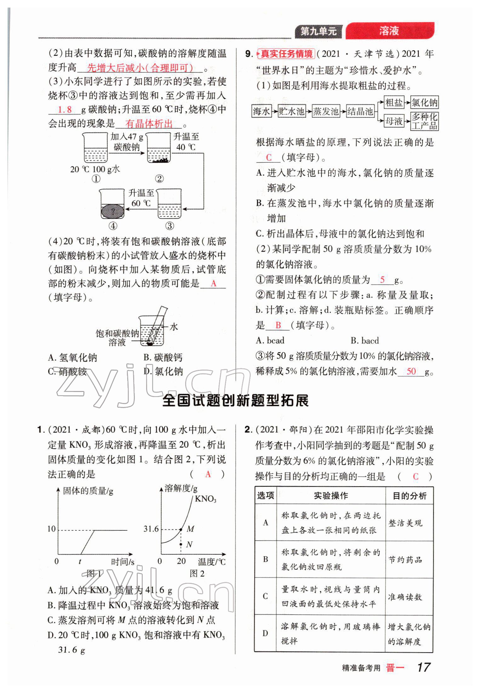 2022年晉一中考精準(zhǔn)提分化學(xué)山西專版 參考答案第17頁