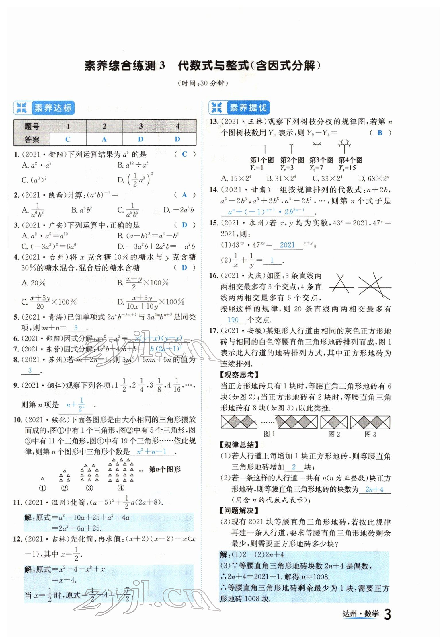 2022年國華考試中考總動(dòng)員數(shù)學(xué)達(dá)州專版 參考答案第4頁