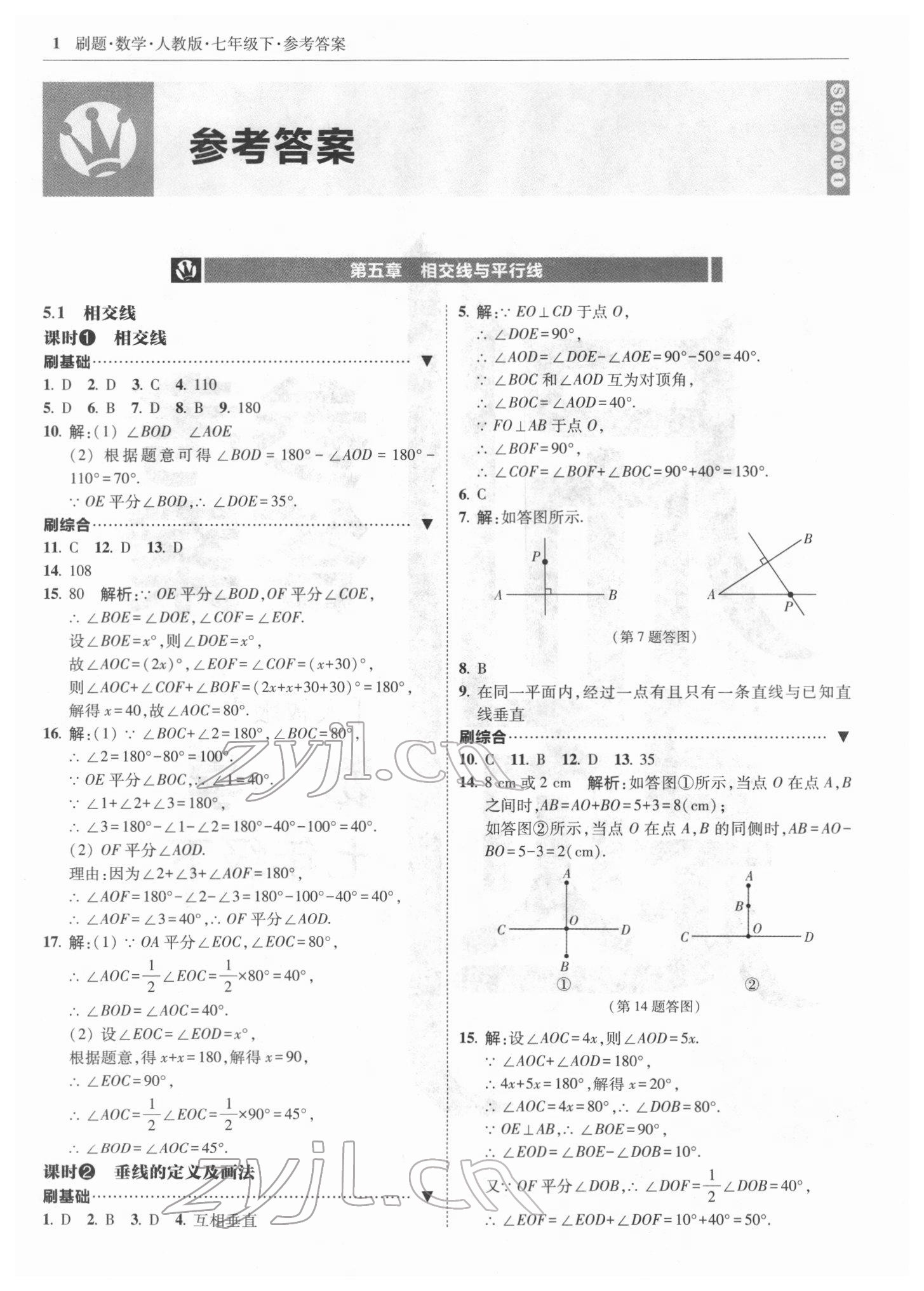 2022年北大綠卡刷題七年級數(shù)學(xué)下冊人教版 參考答案第1頁