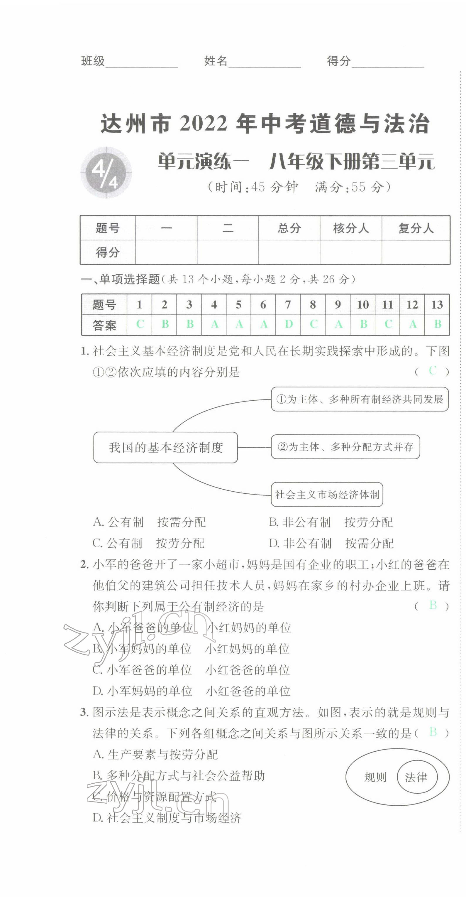 2022年國華考試中考總動員道德與法治達州專版 第1頁