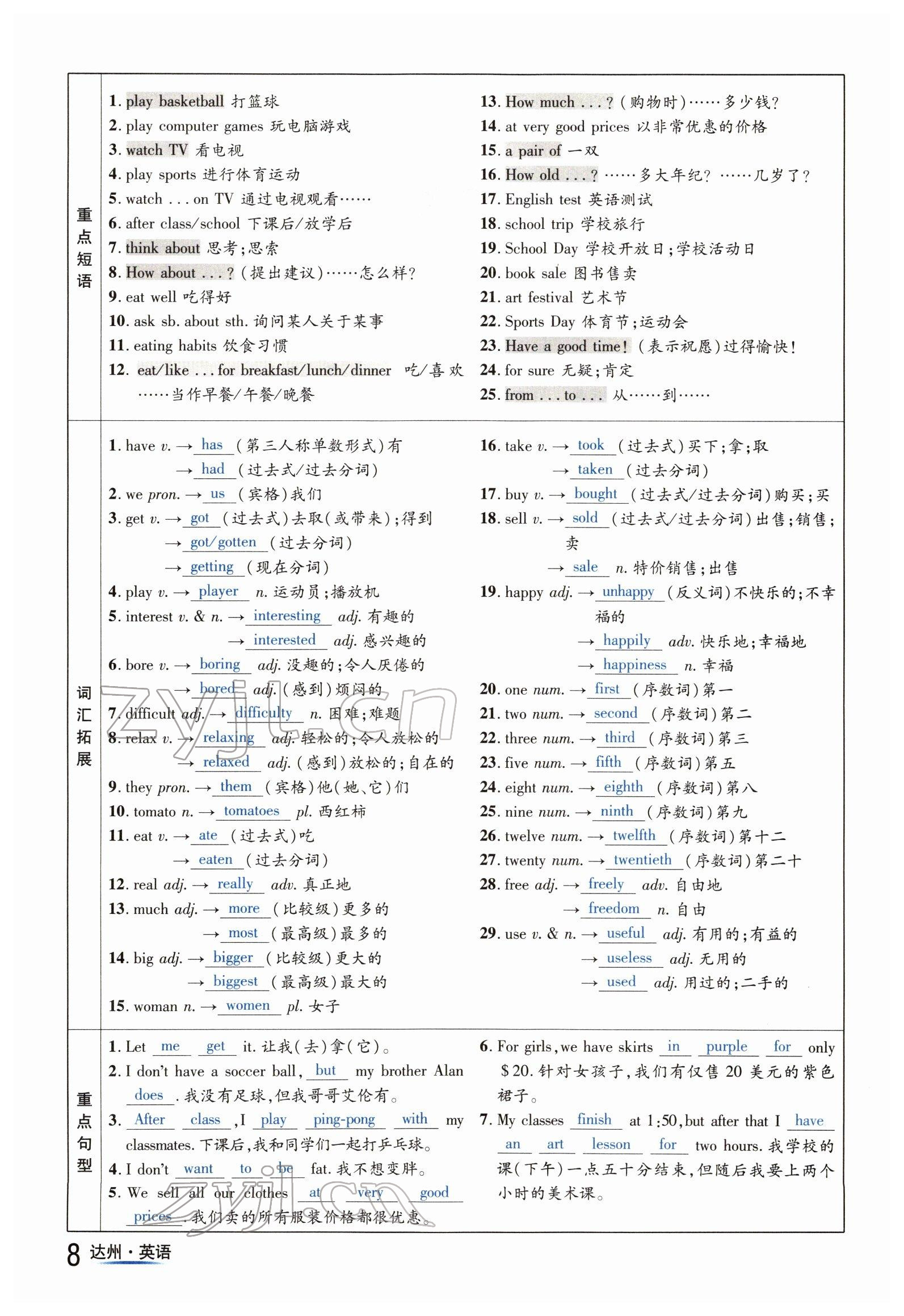 2022年國(guó)華考試中考總動(dòng)員英語達(dá)州專版 參考答案第8頁