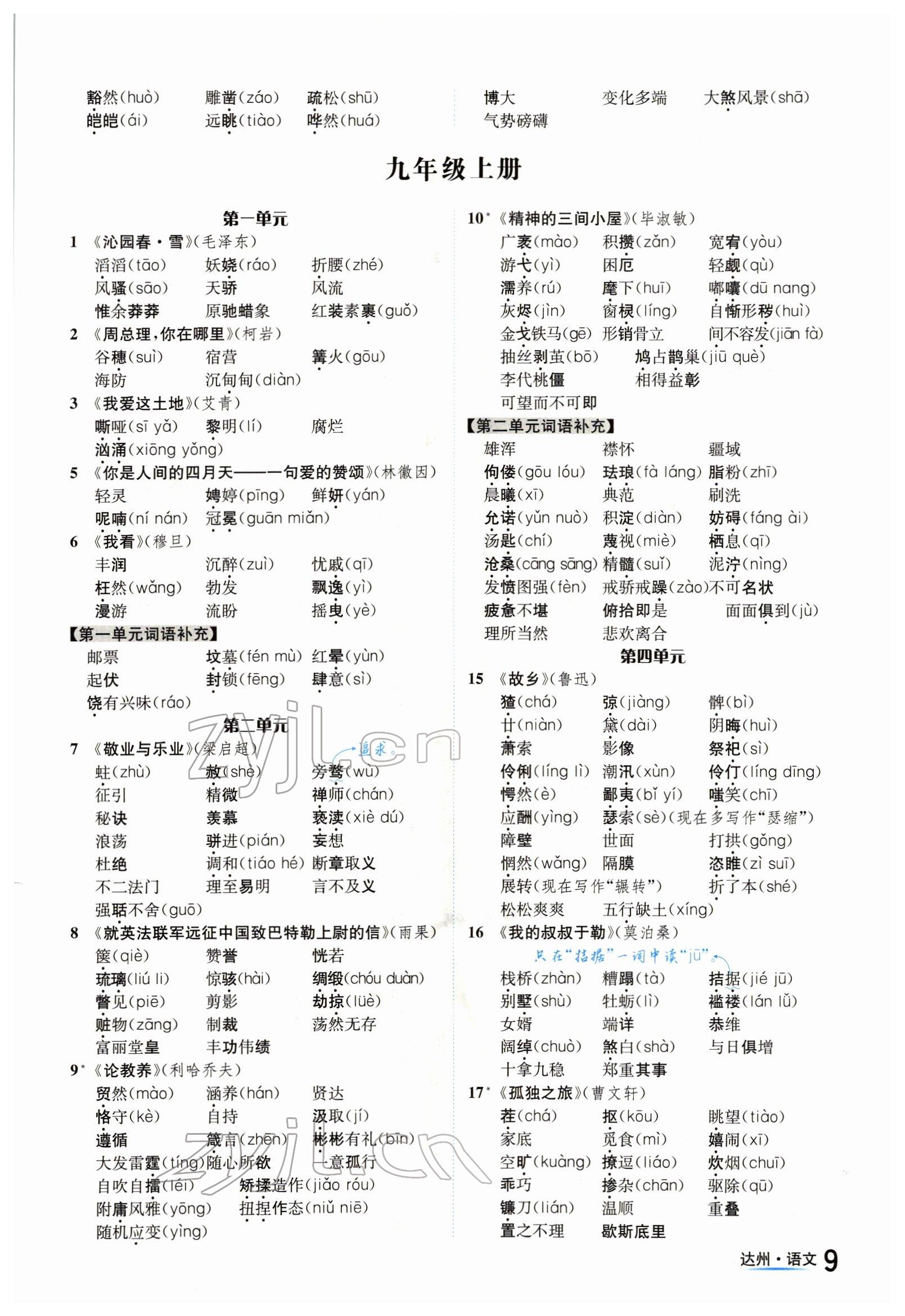 2022年國(guó)華考試中考總動(dòng)員語(yǔ)文達(dá)州專版 參考答案第9頁(yè)