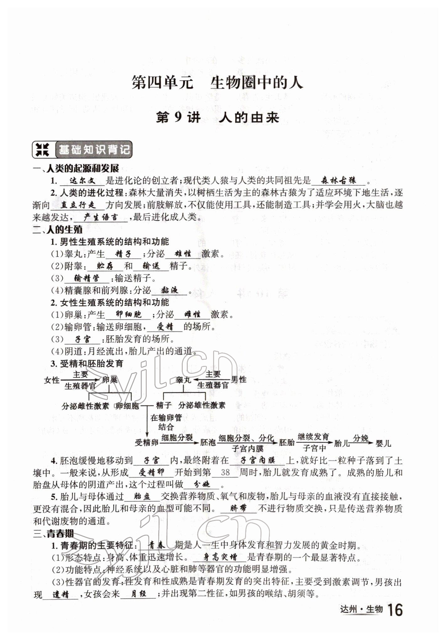 2022年國華考試中考總動員生物達州專版 參考答案第16頁