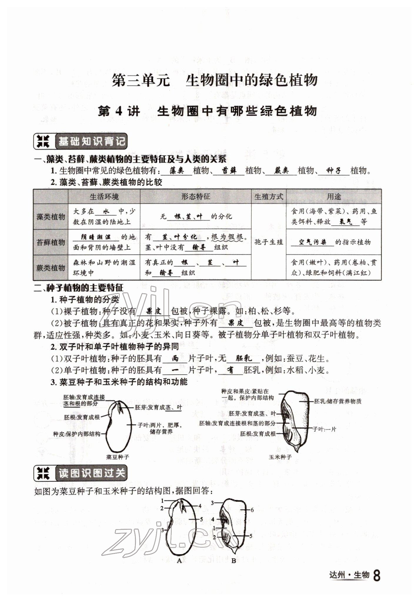 2022年國華考試中考總動員生物達州專版 參考答案第8頁