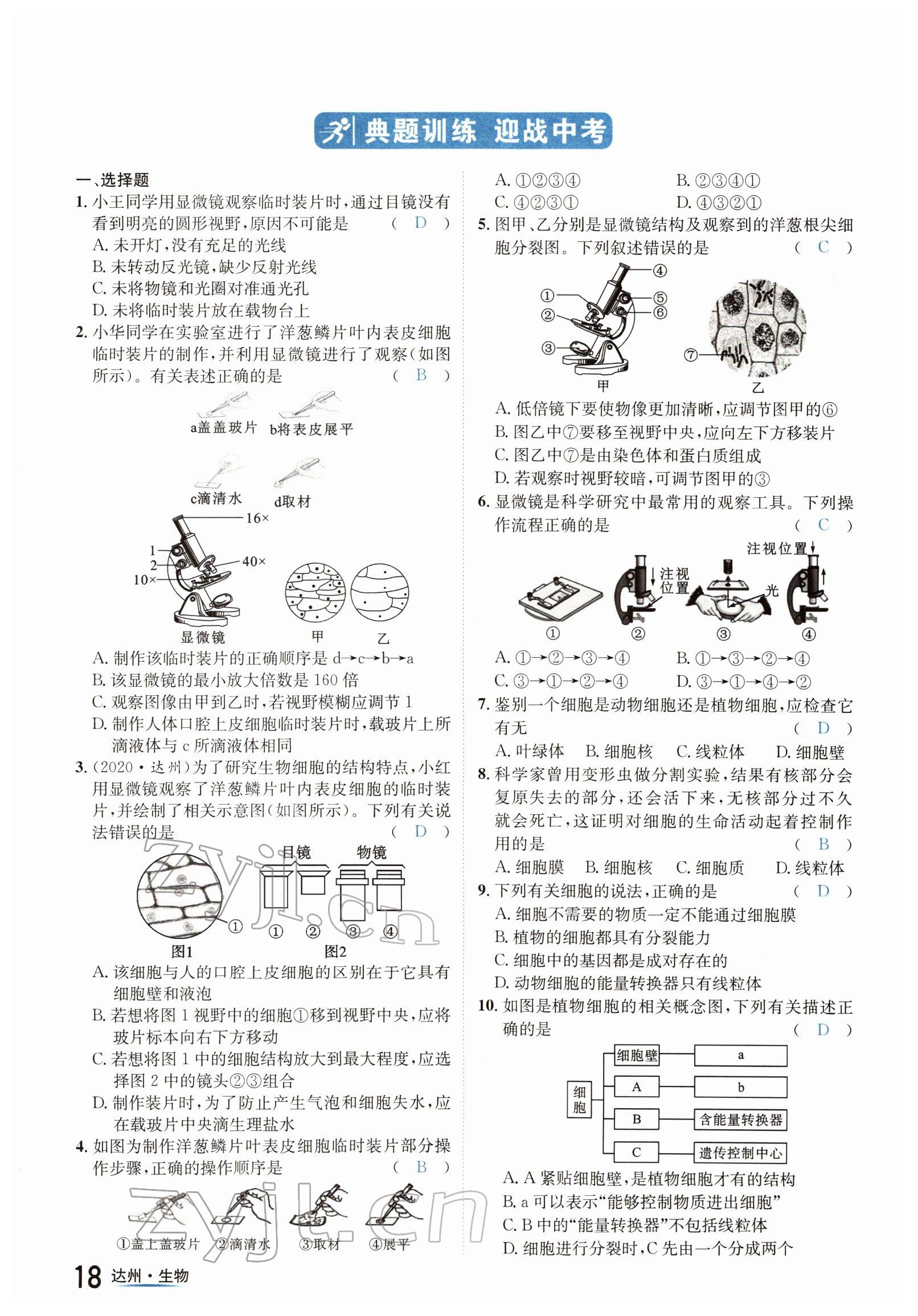 2022年國華考試中考總動員生物達(dá)州專版 參考答案第18頁