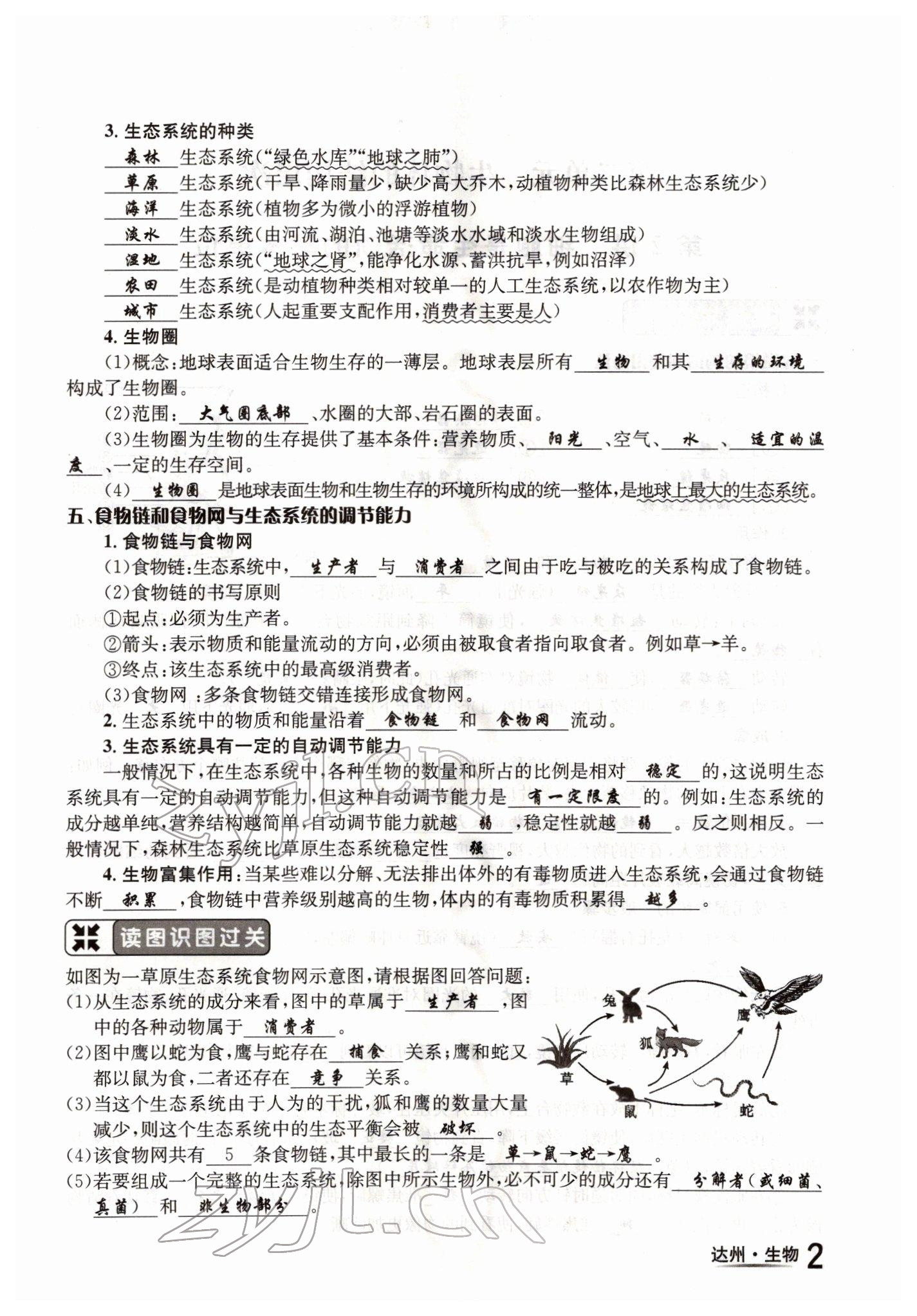 2022年國(guó)華考試中考總動(dòng)員生物達(dá)州專版 參考答案第2頁