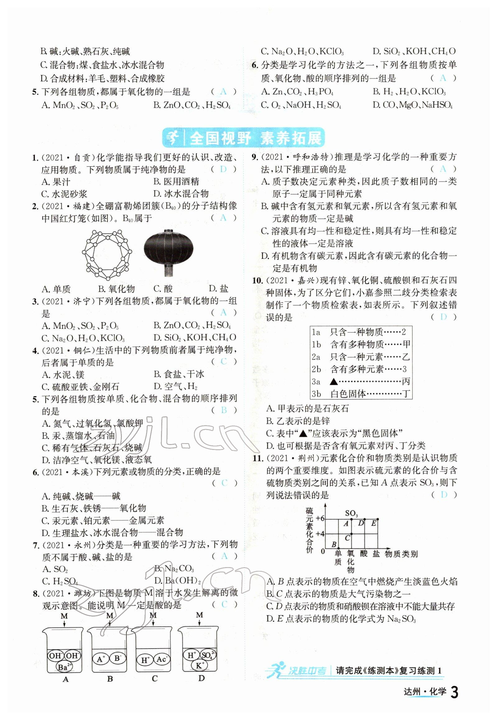 2022年国华考试中考总动员化学达州专版 参考答案第3页