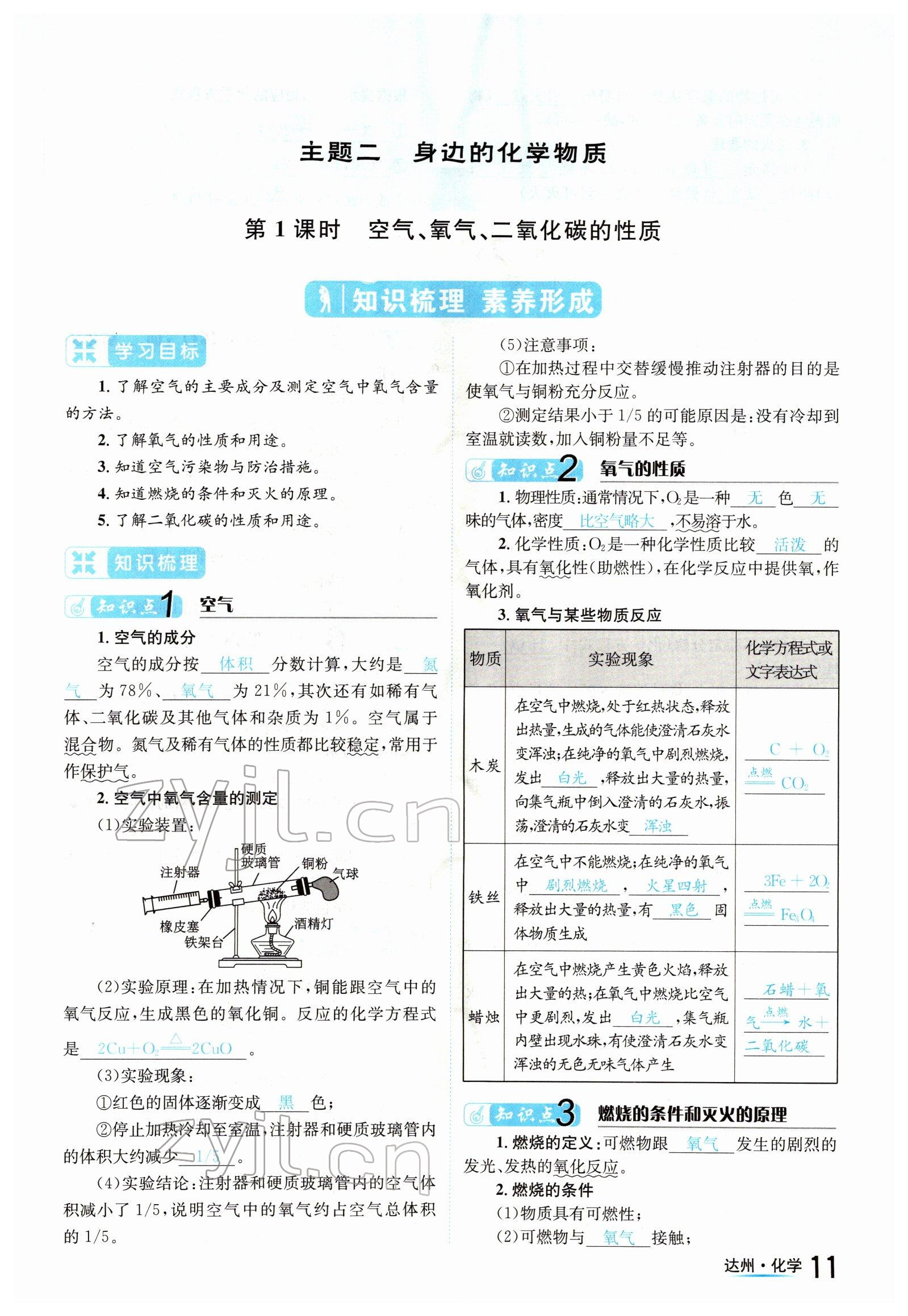 2022年國華考試中考總動員化學(xué)達(dá)州專版 參考答案第11頁