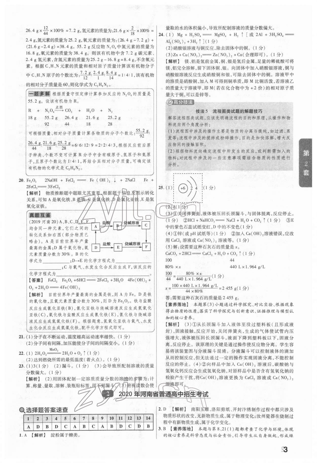 2022年金考卷河南中考45套匯編化學 參考答案第3頁