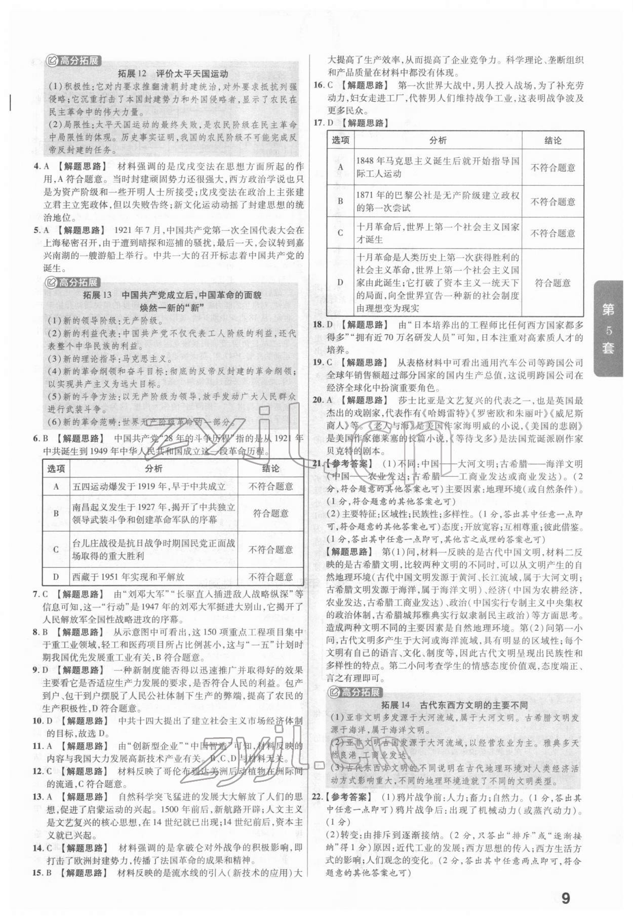 2022年金考卷河南中考45套匯編歷史 參考答案第9頁