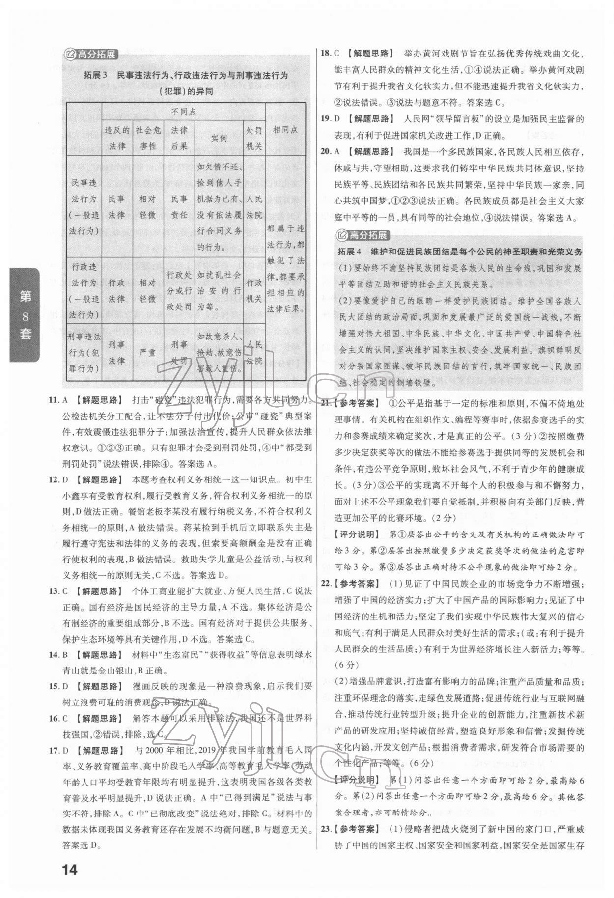 2022年金考卷河南中考45套匯編道德與法治 參考答案第14頁