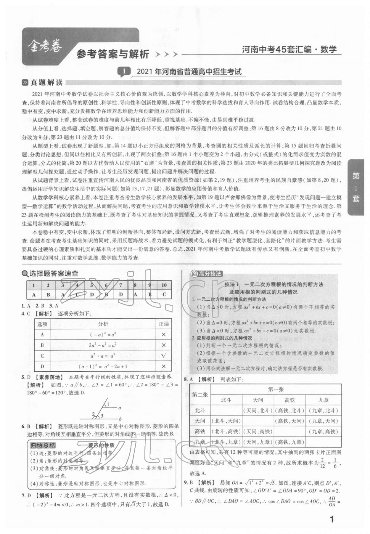 2022年金考卷45套匯編數(shù)學(xué)河南專版 參考答案第1頁(yè)