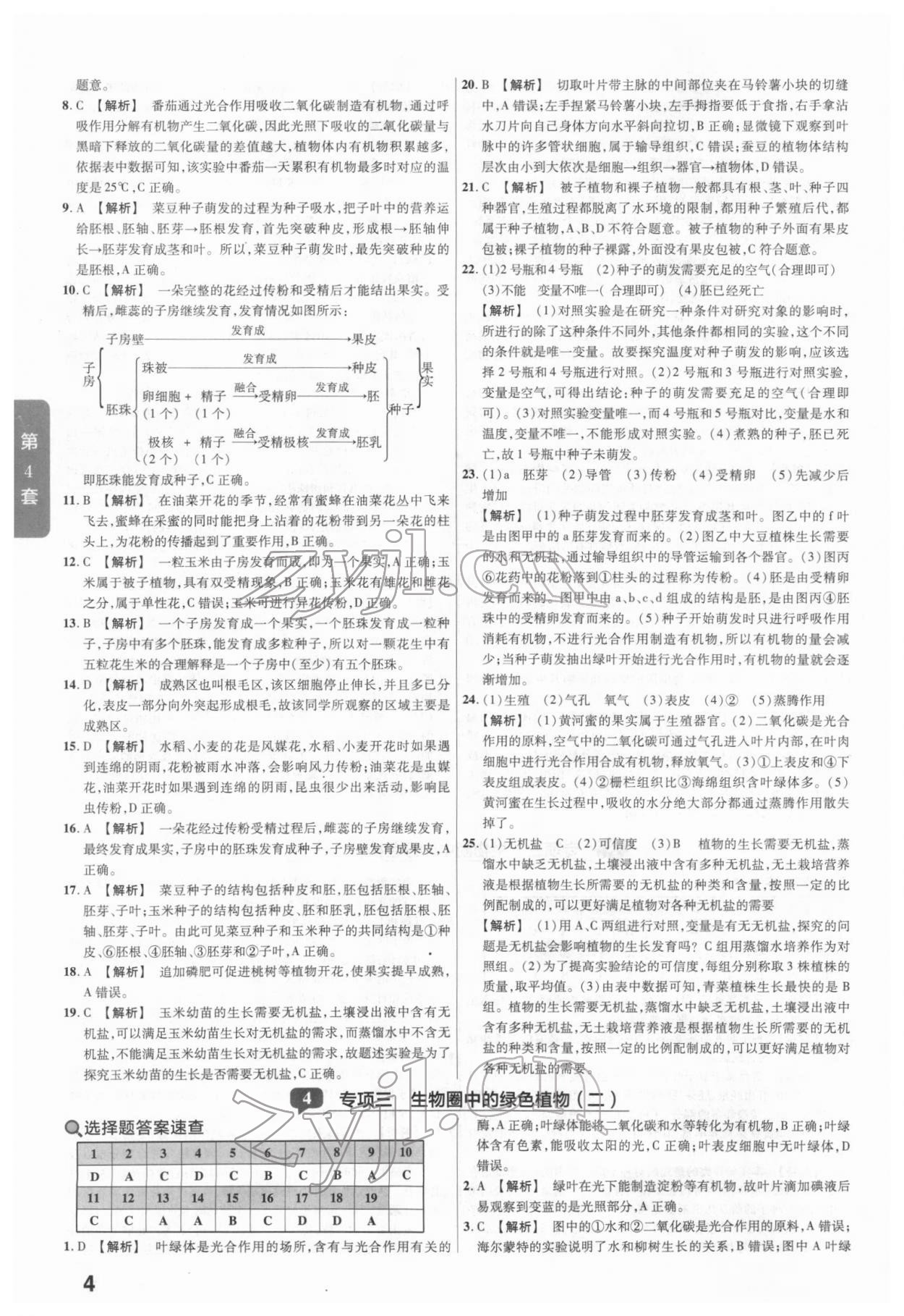 2022年金考卷河南中考45套匯編生物 參考答案第4頁