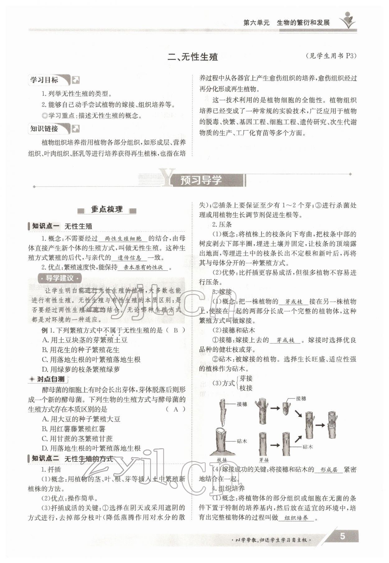 2022年金太陽(yáng)導(dǎo)學(xué)測(cè)評(píng)八年級(jí)生物下冊(cè)冀少版 參考答案第5頁(yè)