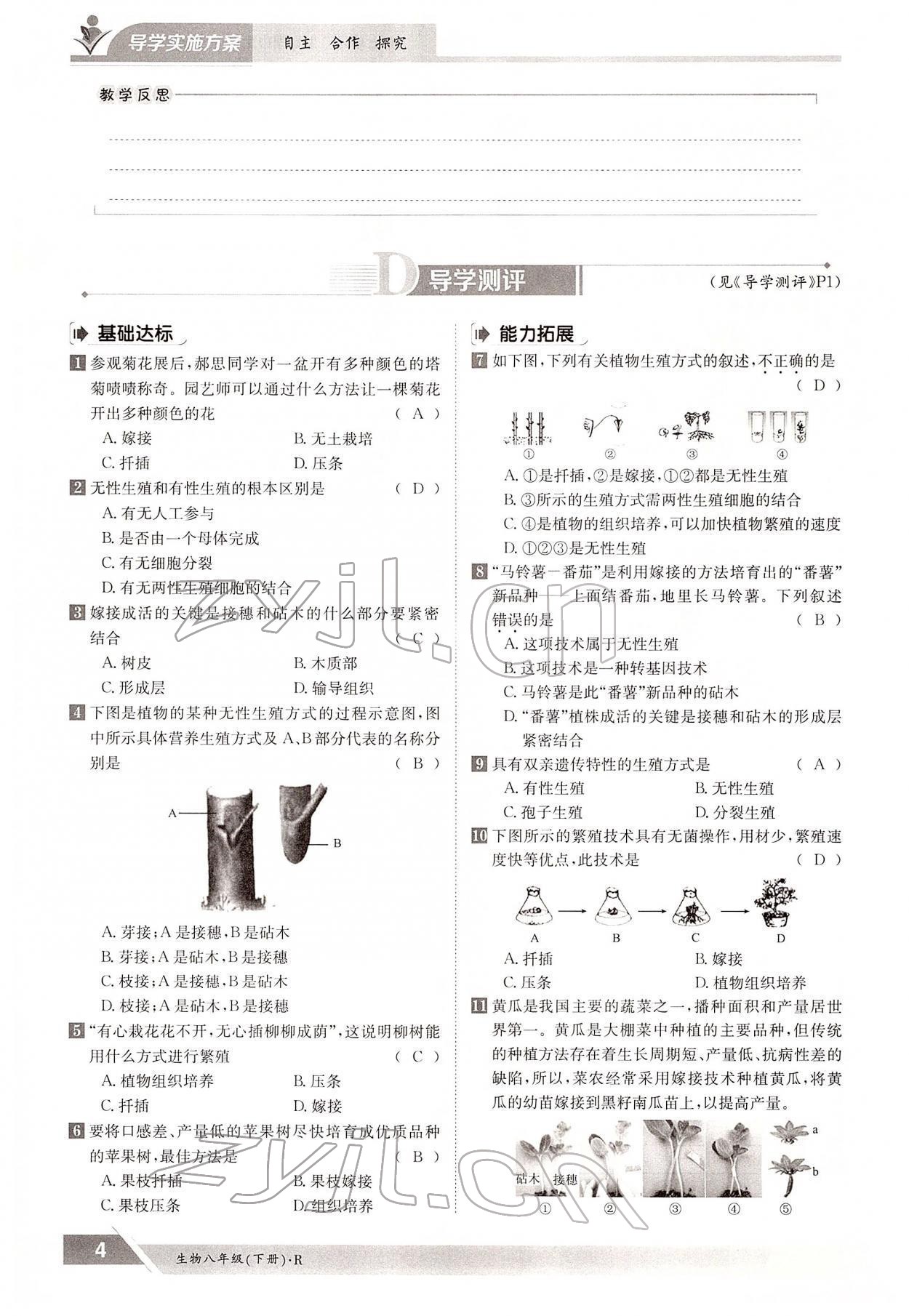 2022年三段六步導(dǎo)學(xué)測(cè)評(píng)八年級(jí)生物下冊(cè)人教版 參考答案第4頁(yè)