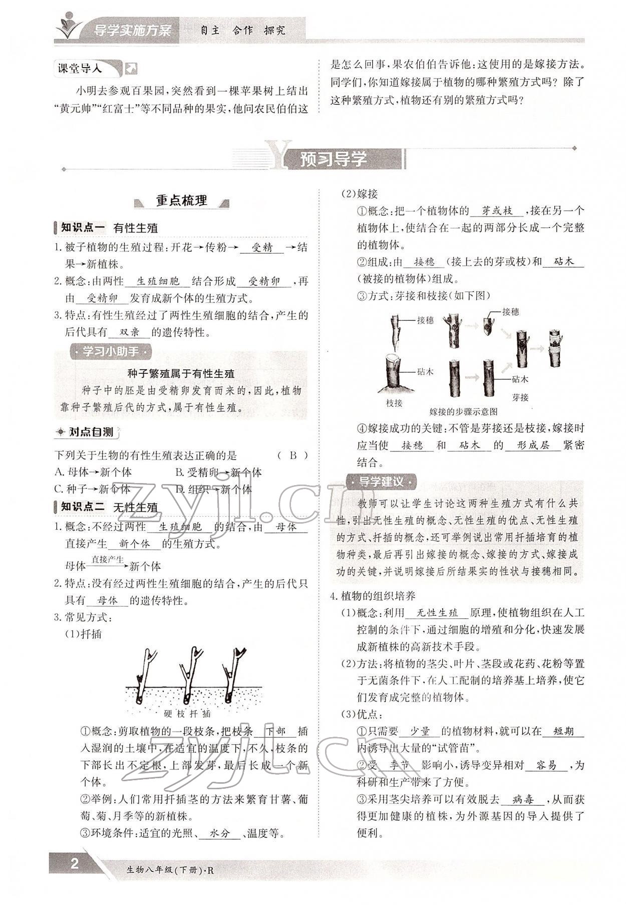 2022年金太陽導學測評八年級生物下冊人教版 參考答案第2頁