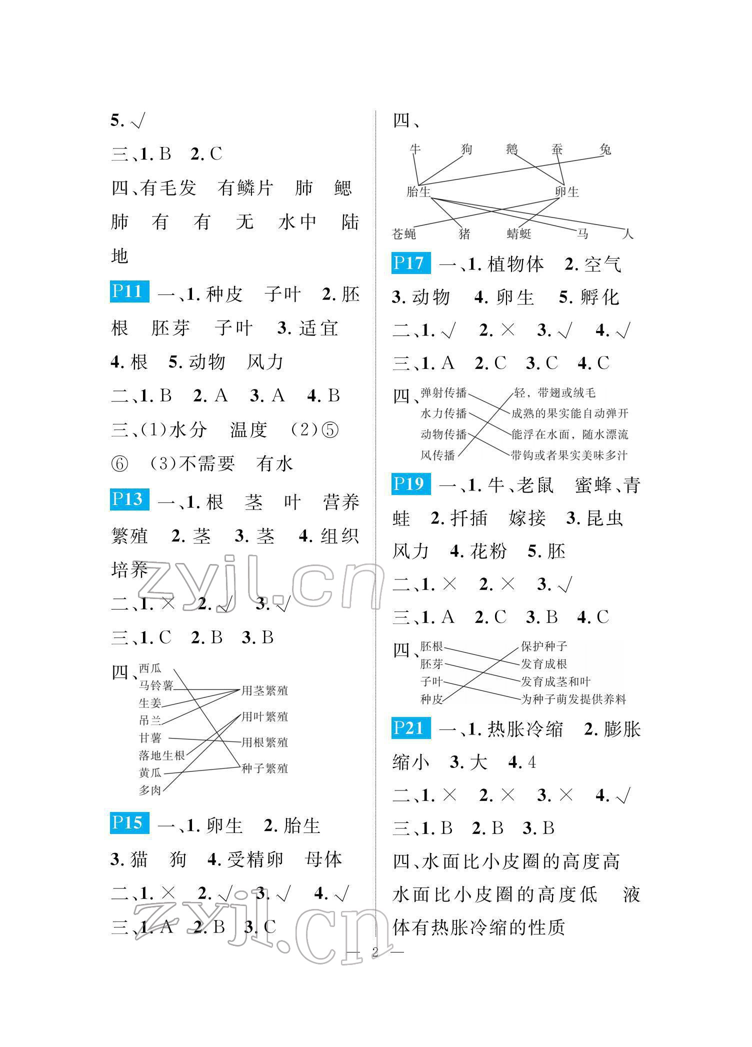 2022年长江寒假作业崇文书局四年级科学鄂教版 参考答案第2页