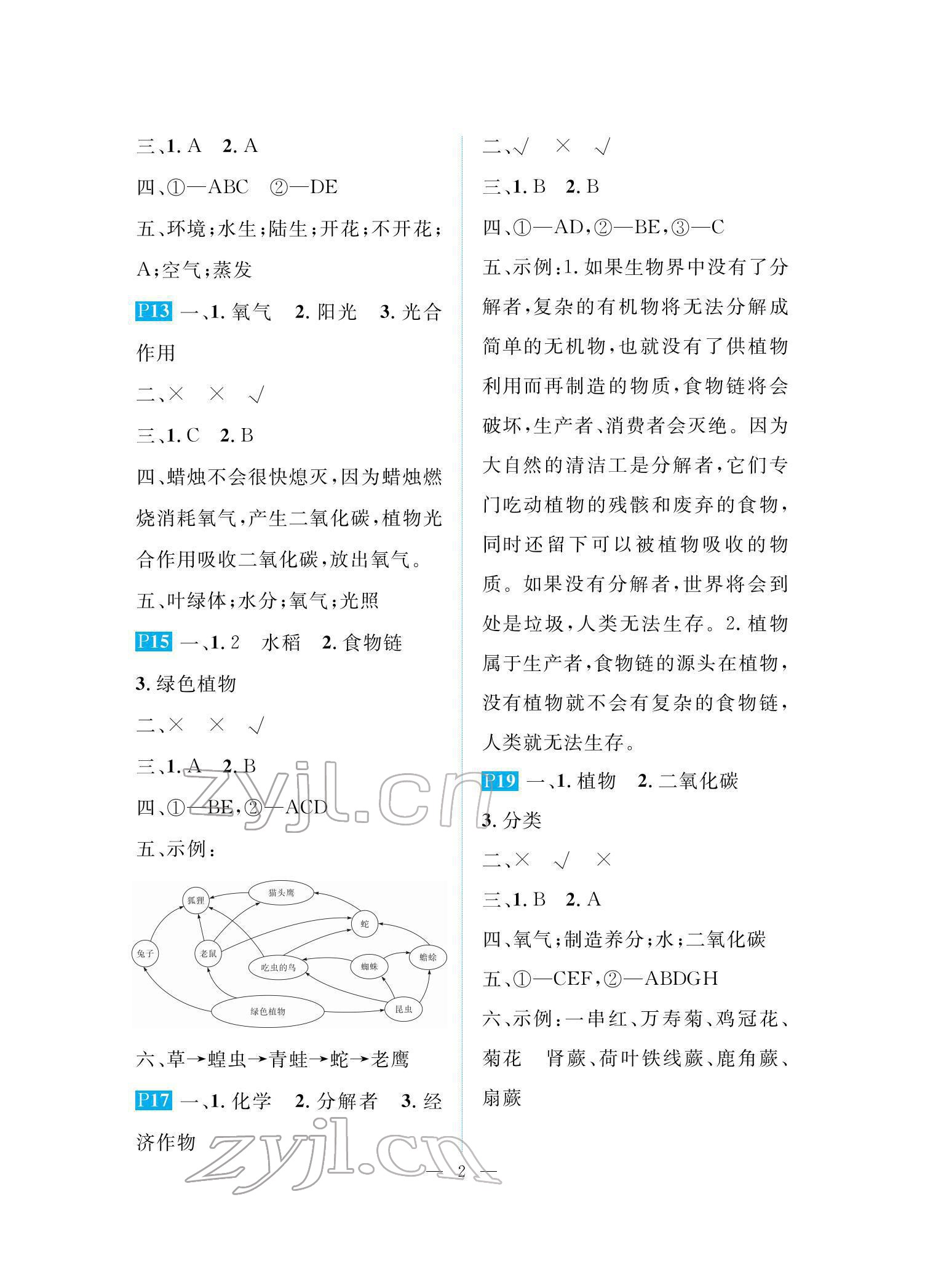 2022年長江寒假作業(yè)崇文書局六年級科學(xué)鄂教版 參考答案第2頁