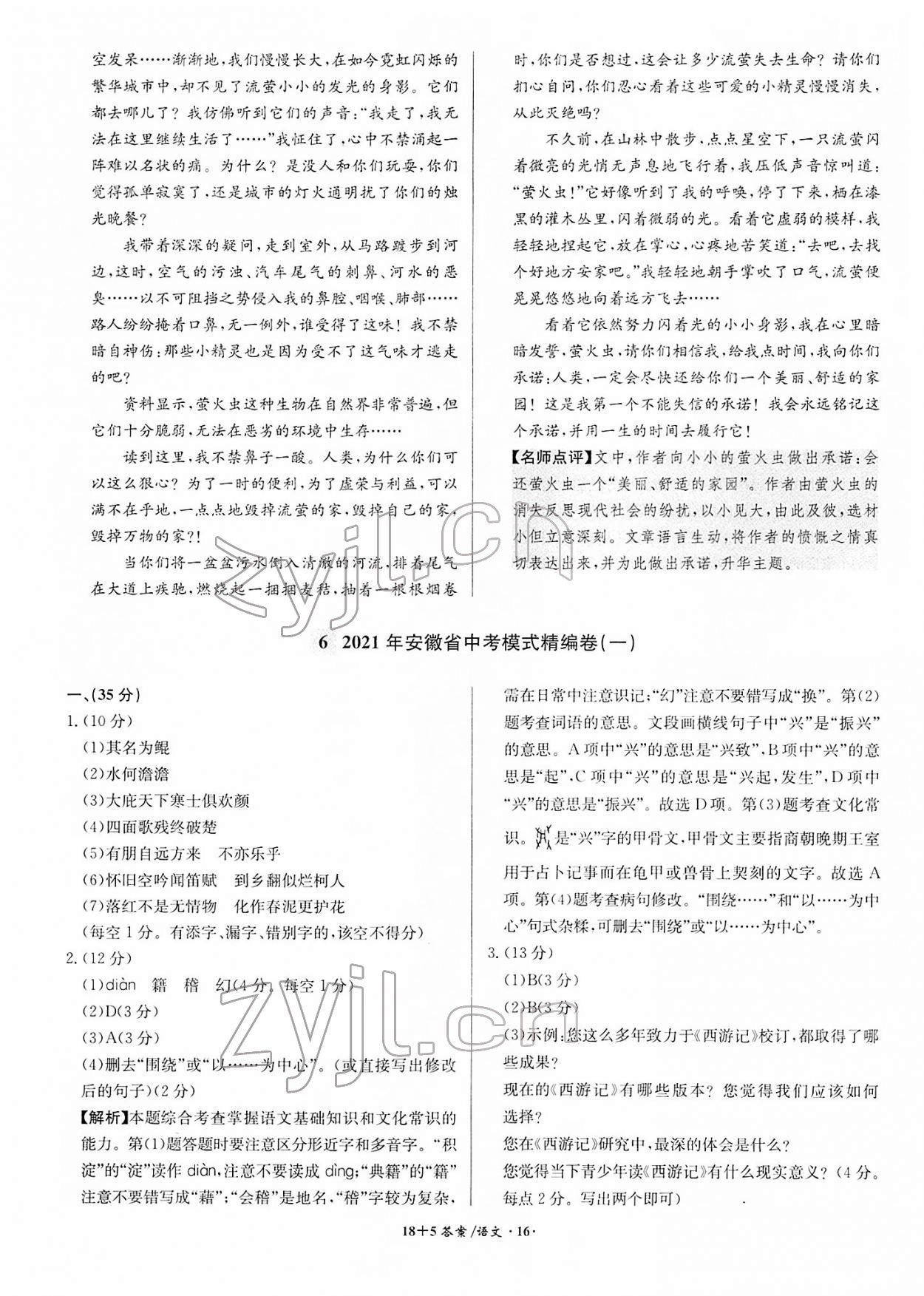 2022年中考試題精編安徽師范大學(xué)出版社語文人教版安徽專版 第16頁