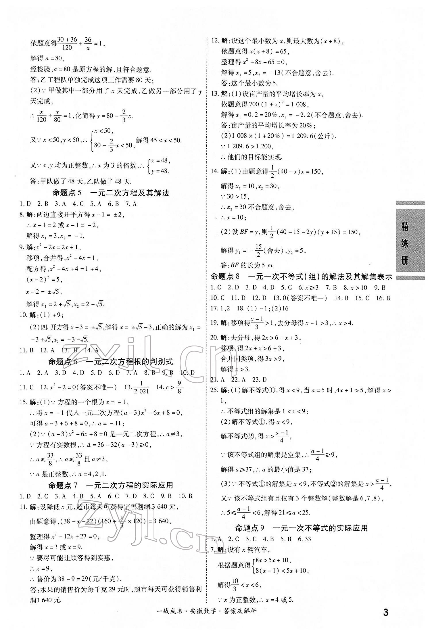 2022年一戰(zhàn)成名考前新方案數(shù)學(xué)中考人教版安徽專版 第3頁