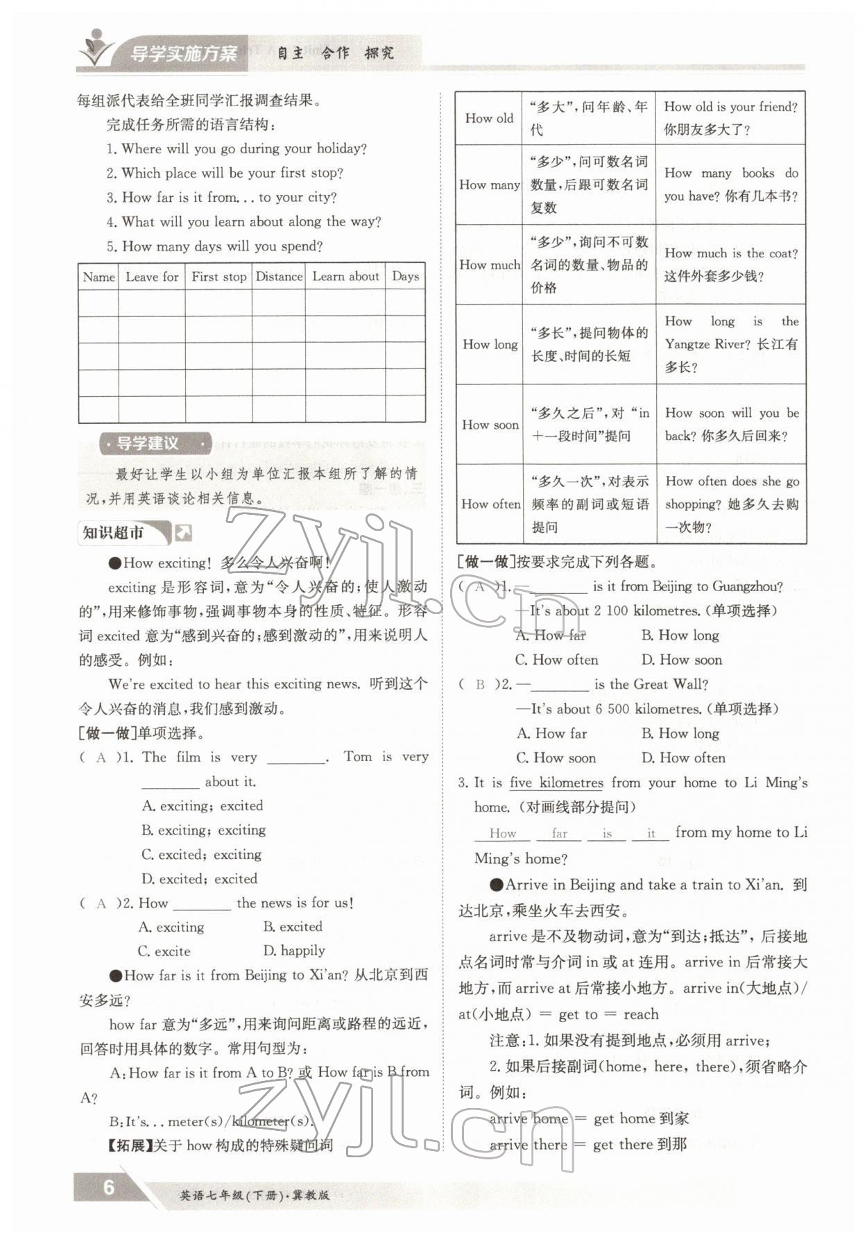 2022年金太陽導學測評七年級英語下冊冀教版 參考答案第6頁