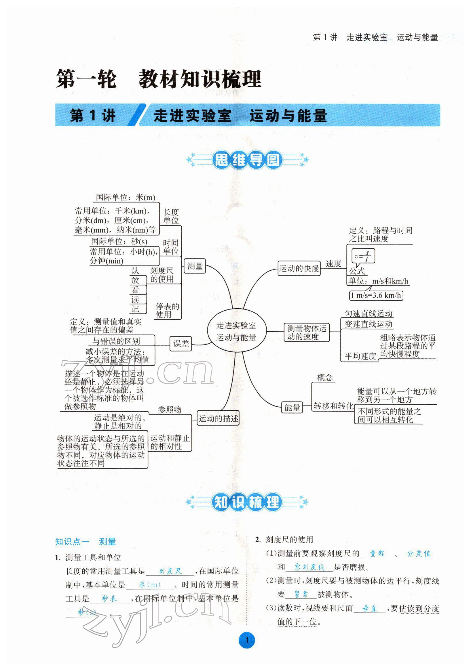 2022年中考6加1物理達(dá)州專版 參考答案第1頁