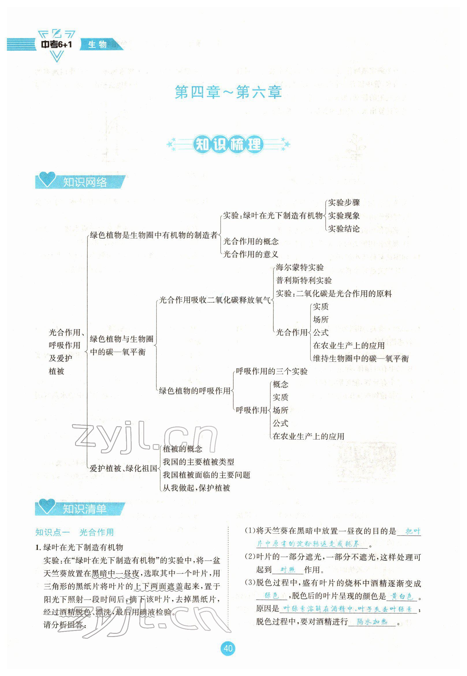 2022年中考6加1生物達(dá)州專版 參考答案第40頁(yè)