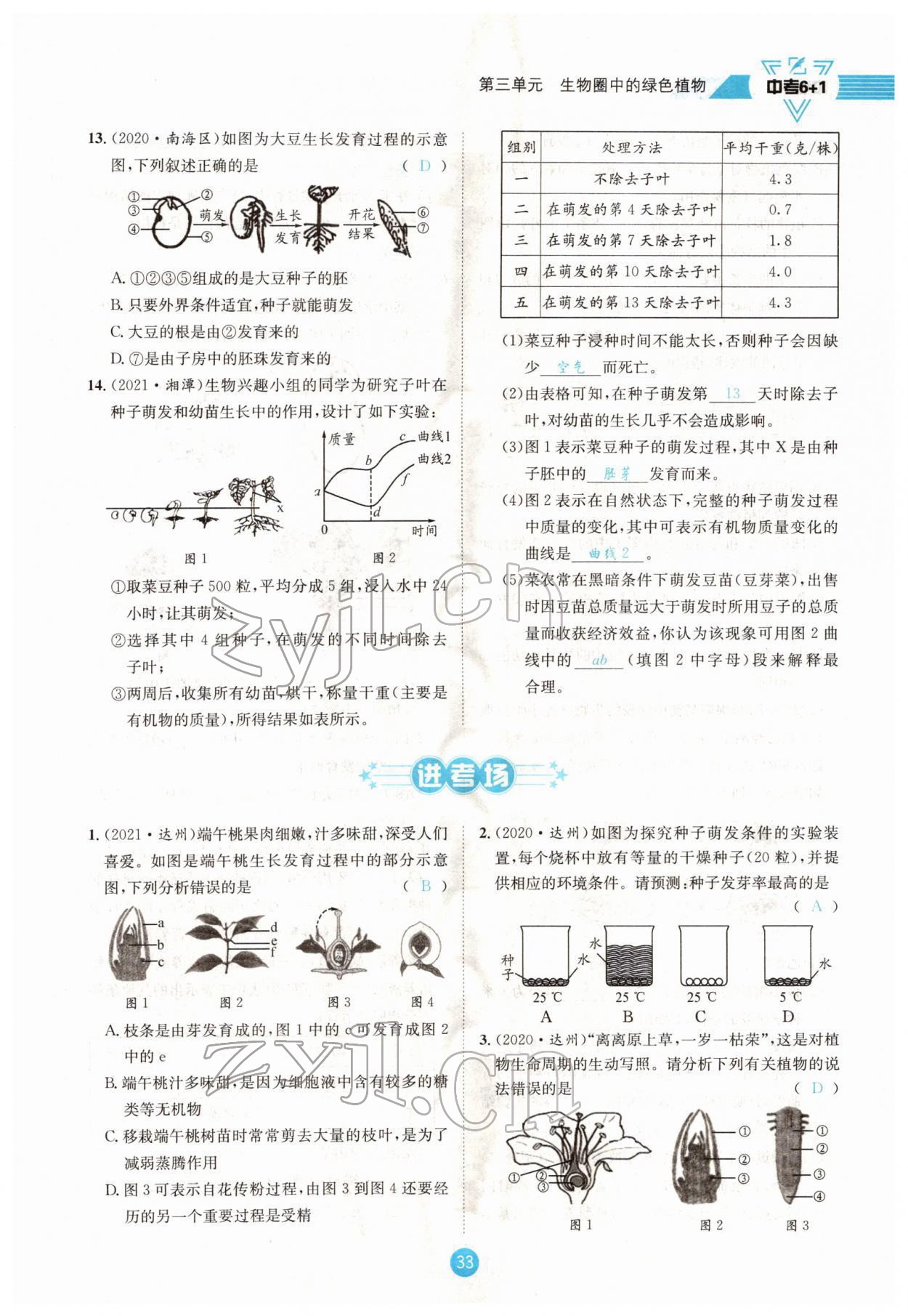 2022年中考6加1生物達(dá)州專版 參考答案第33頁