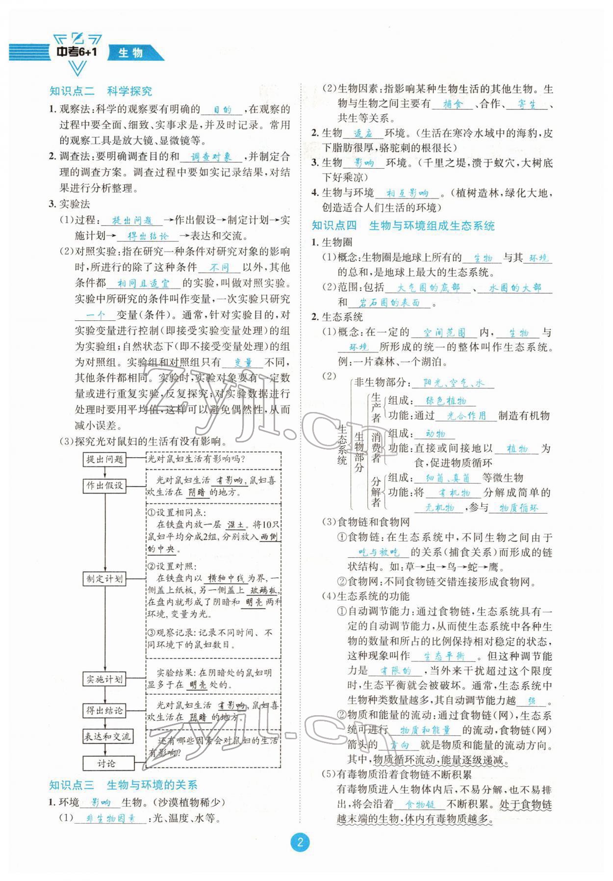 2022年中考6加1生物達州專版 參考答案第2頁