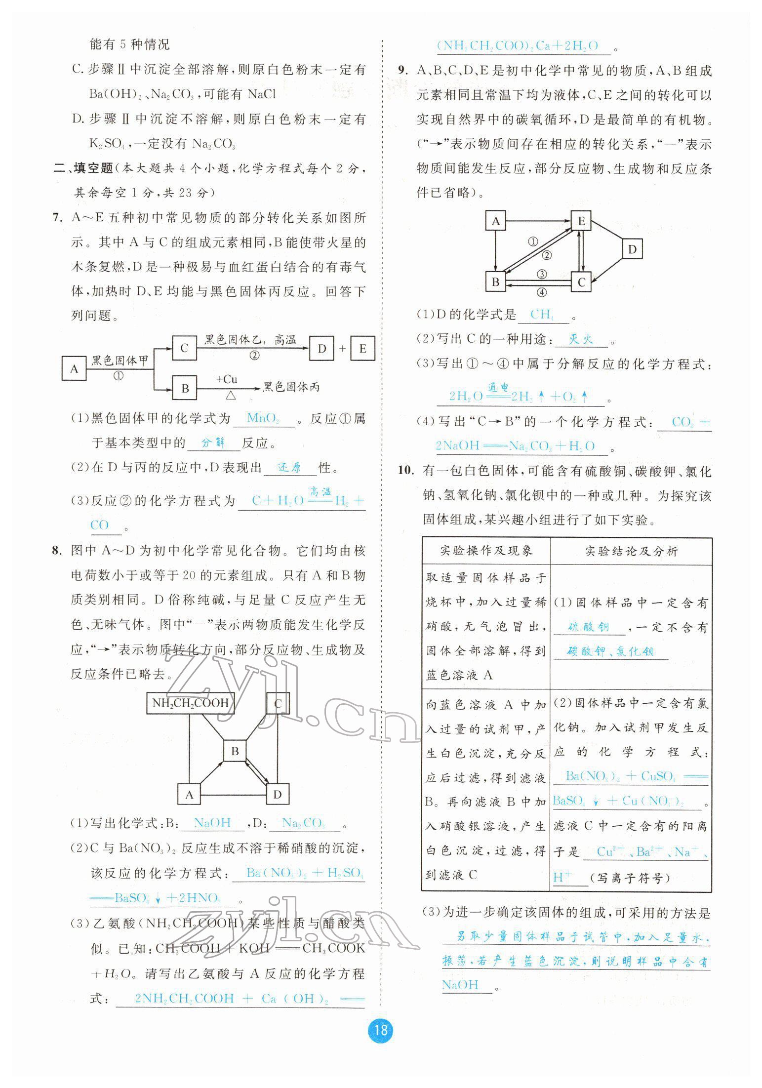 2022年中考6加1化學(xué)魯教版達(dá)州專版 參考答案第18頁