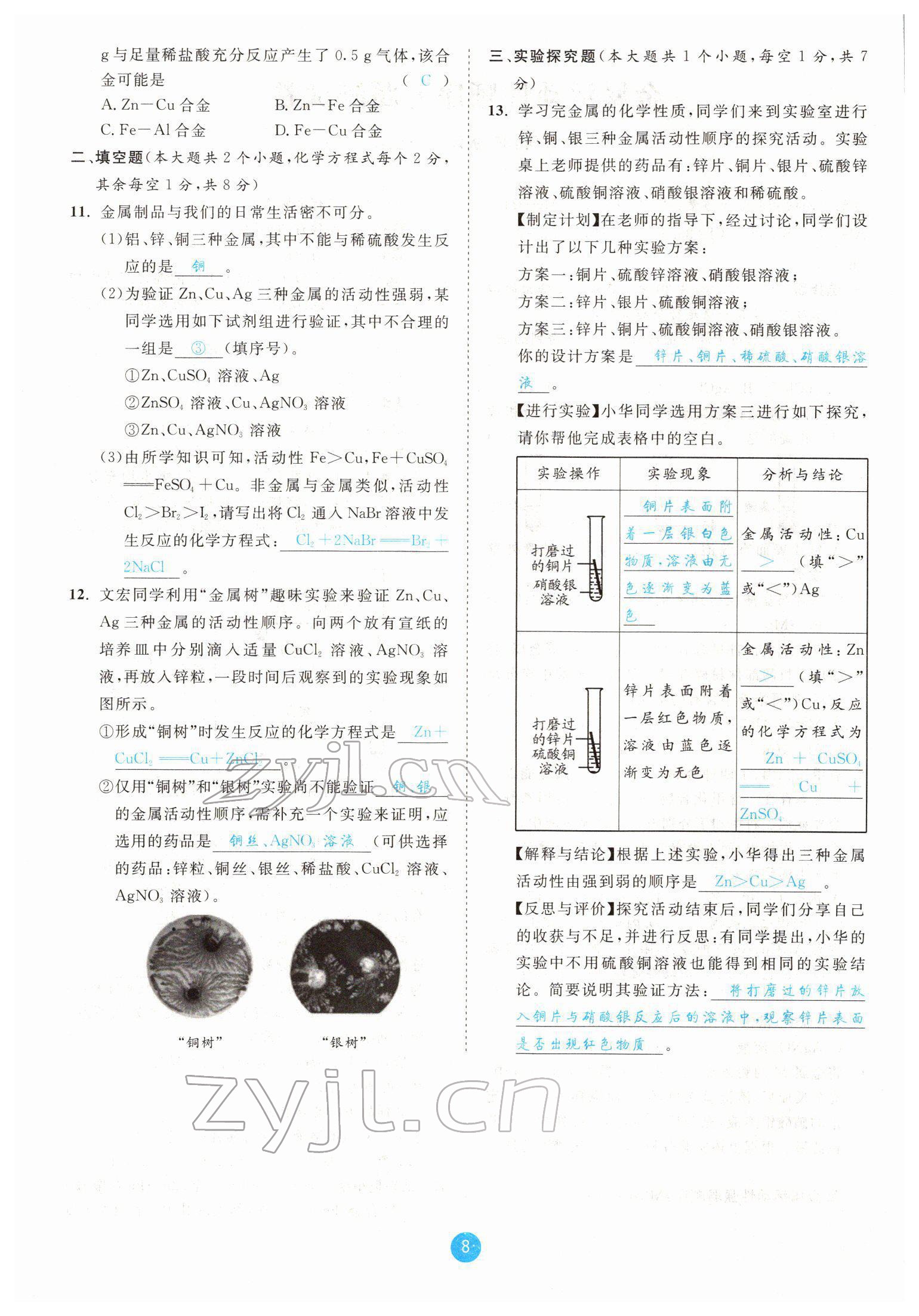 2022年中考6加1化學魯教版達州專版 參考答案第8頁