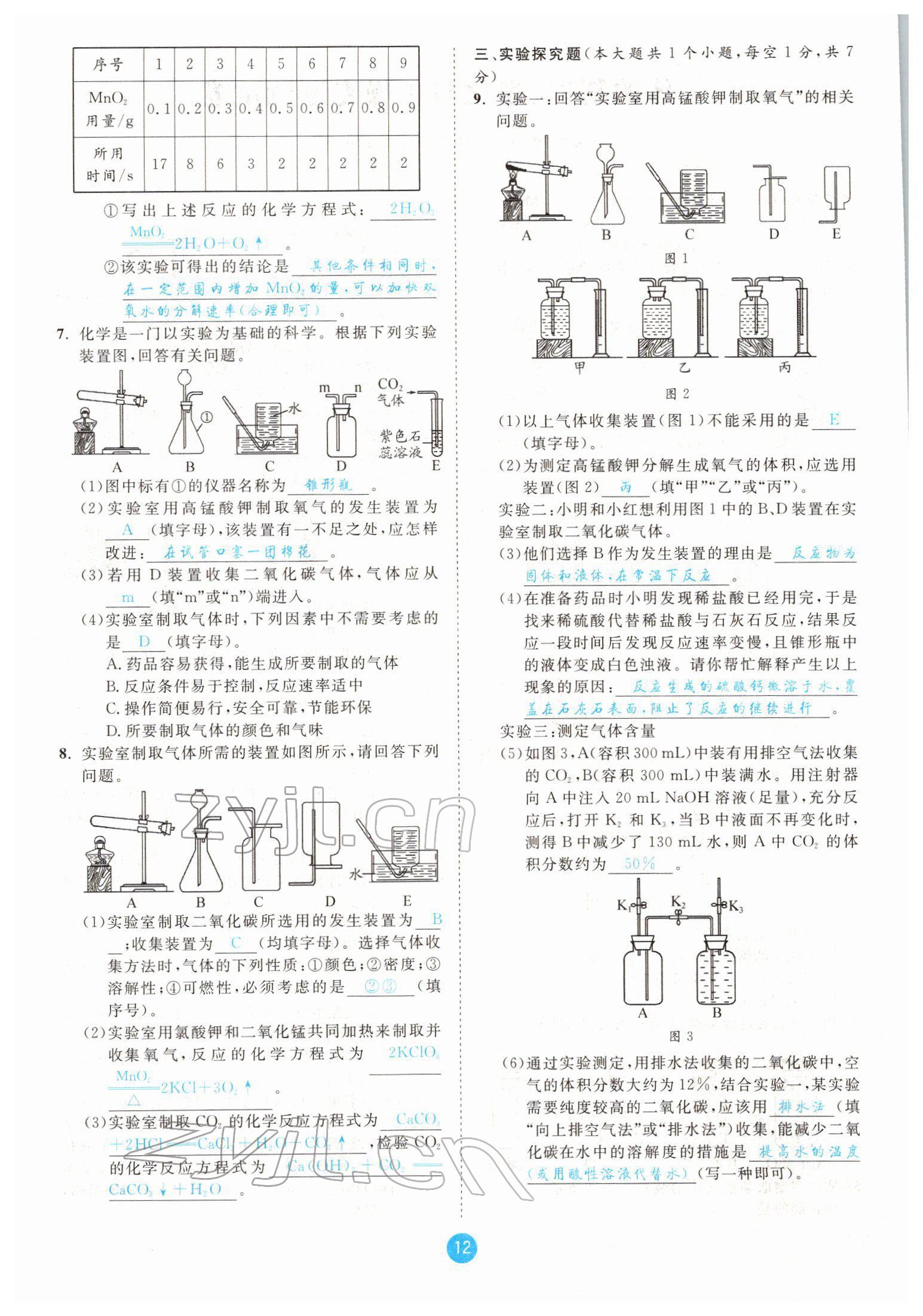 2022年中考6加1化學魯教版達州專版 參考答案第12頁