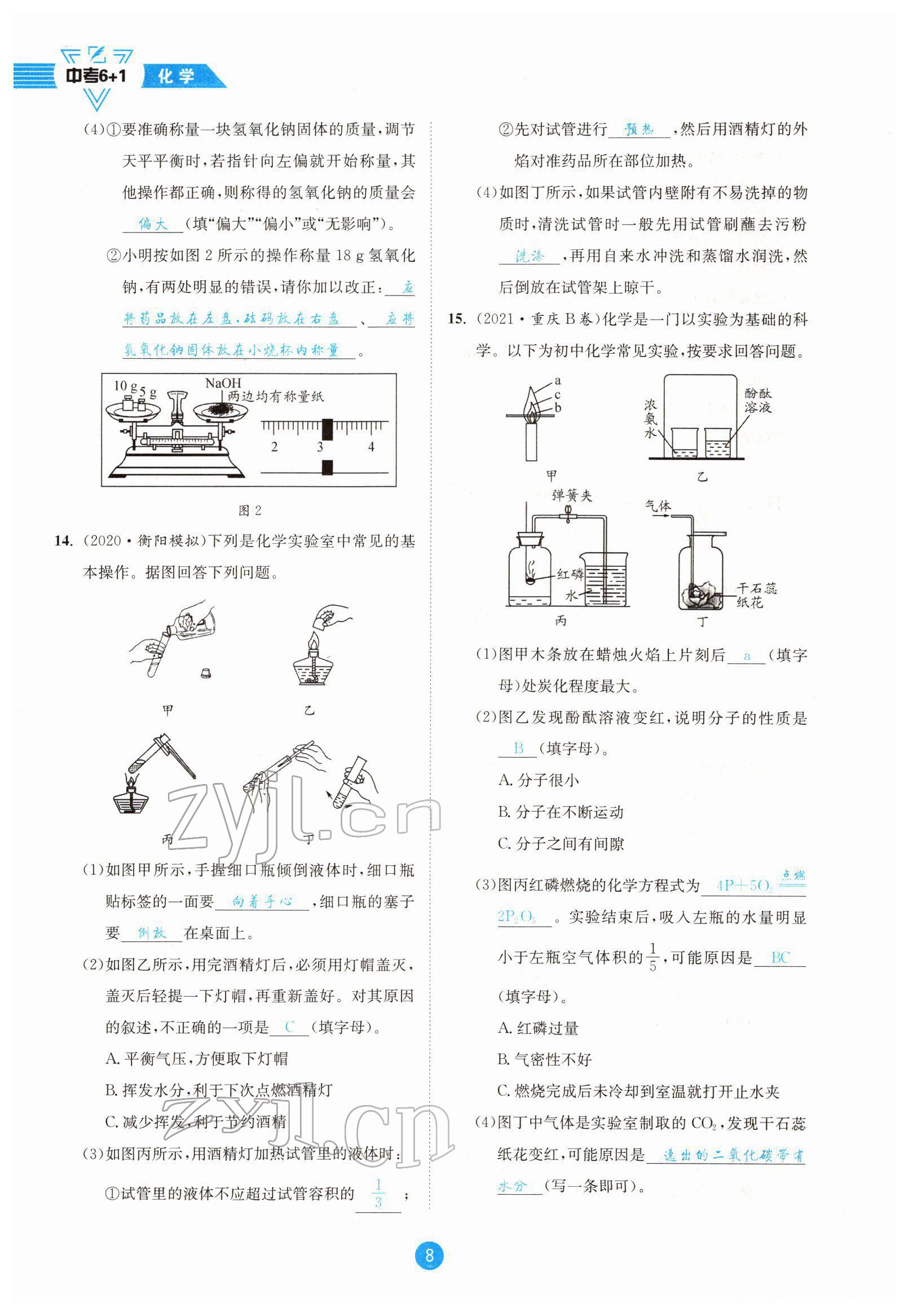 2022年中考6加1化学鲁教版达州专版&nbsp;参考答案第8页