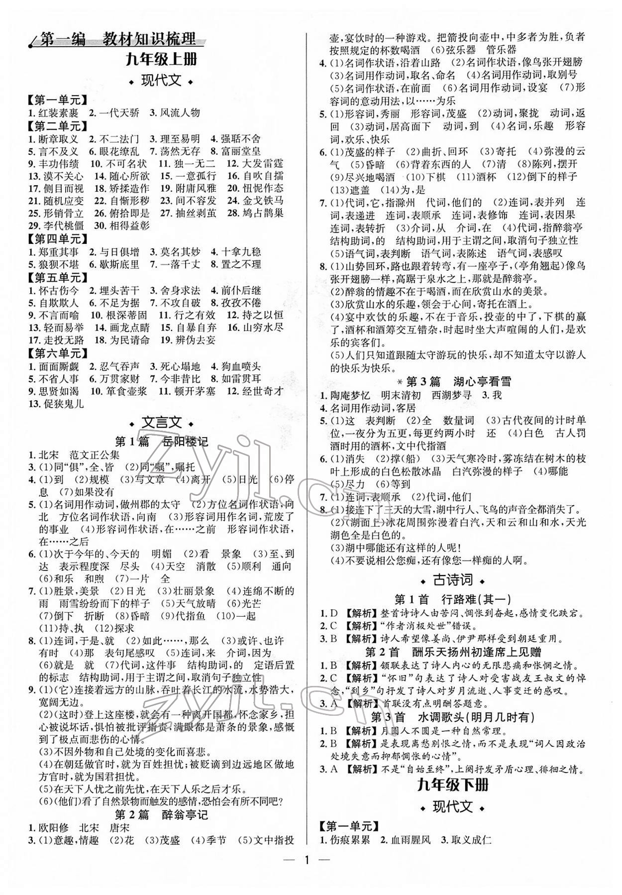 2022年中考对策语文淄博专版 参考答案第1页