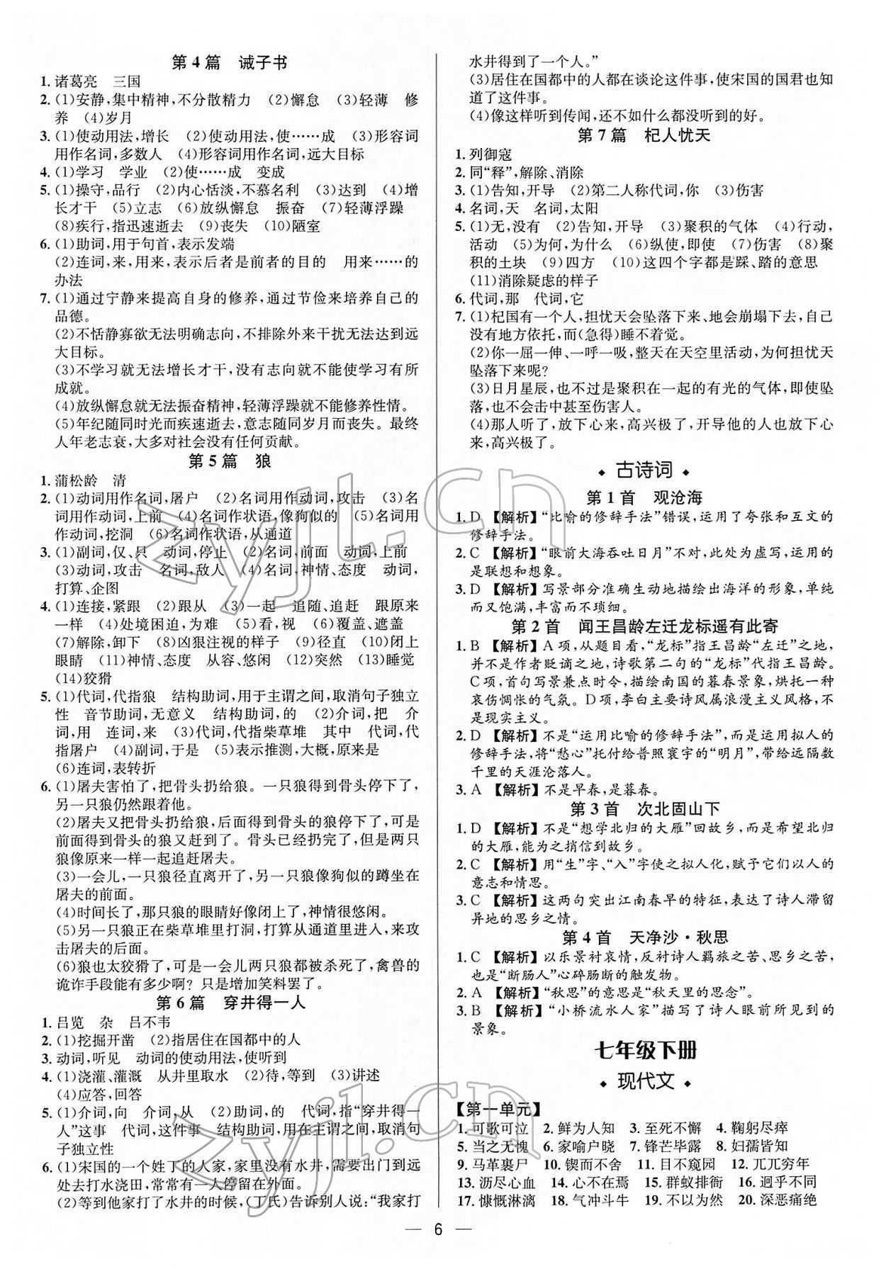 2022年中考对策语文淄博专版 参考答案第6页