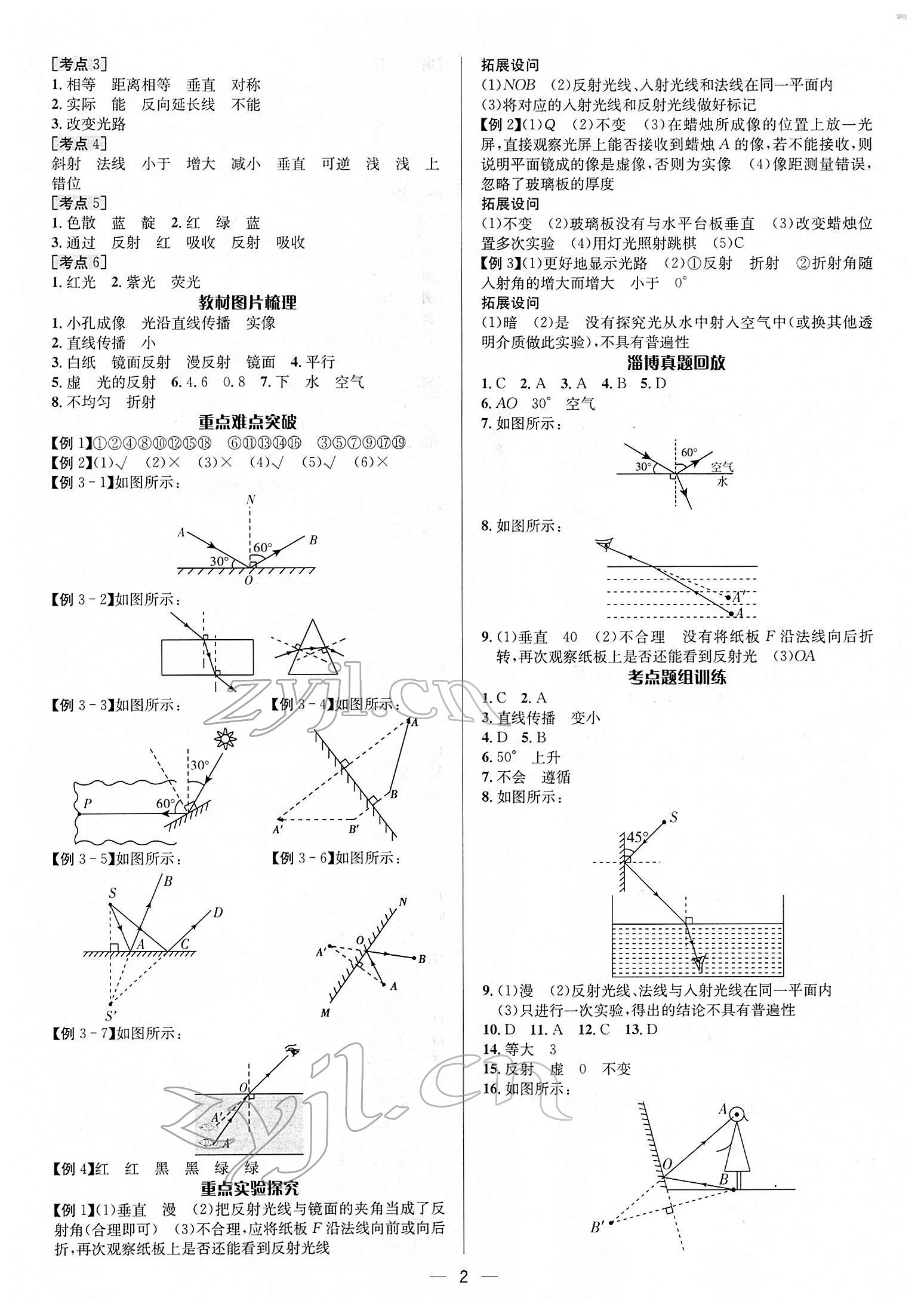 2022年中考對策物理淄博專版 參考答案第2頁