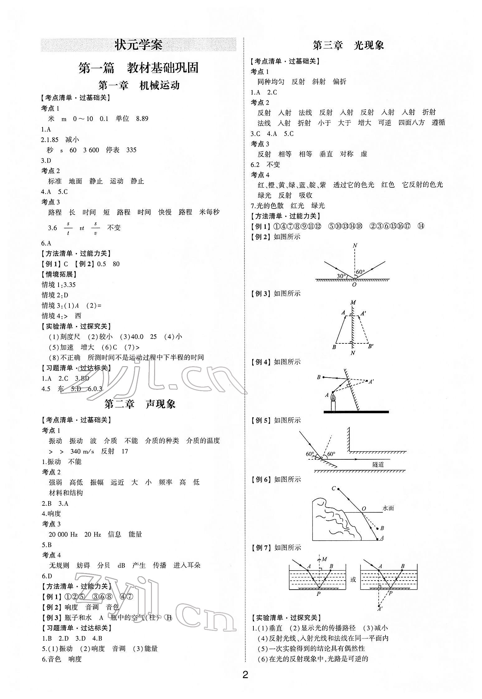 2022年中考狀元物理精編版山東專(zhuān)版 參考答案第1頁(yè)