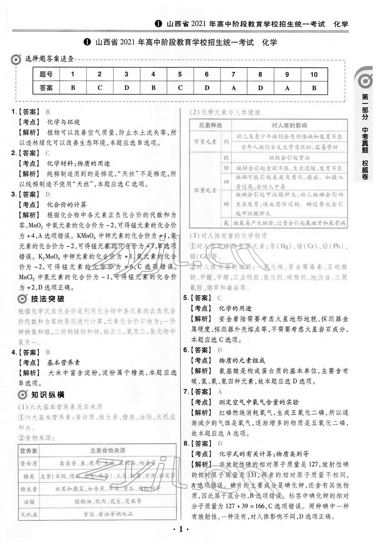 2022年晉一中考模擬試卷精編化學山西專版 第1頁