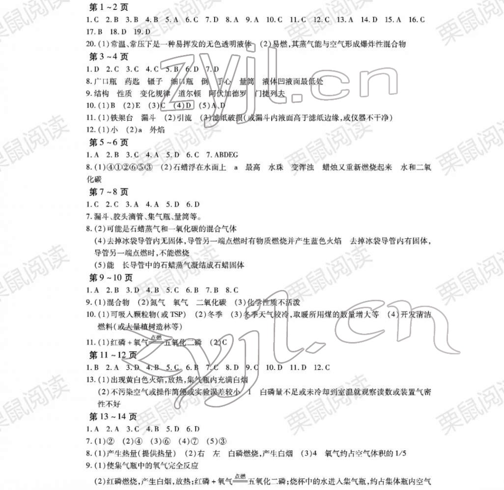 2022年寒假Happy假日九年级化学林甸专用 参考答案第1页