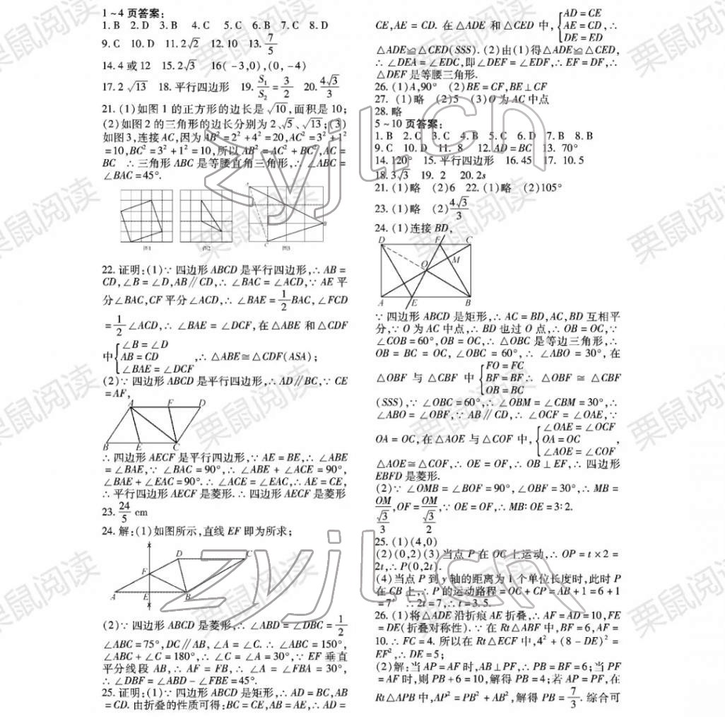 2022年寒假Happy假日九年级数学林甸专用 参考答案第1页