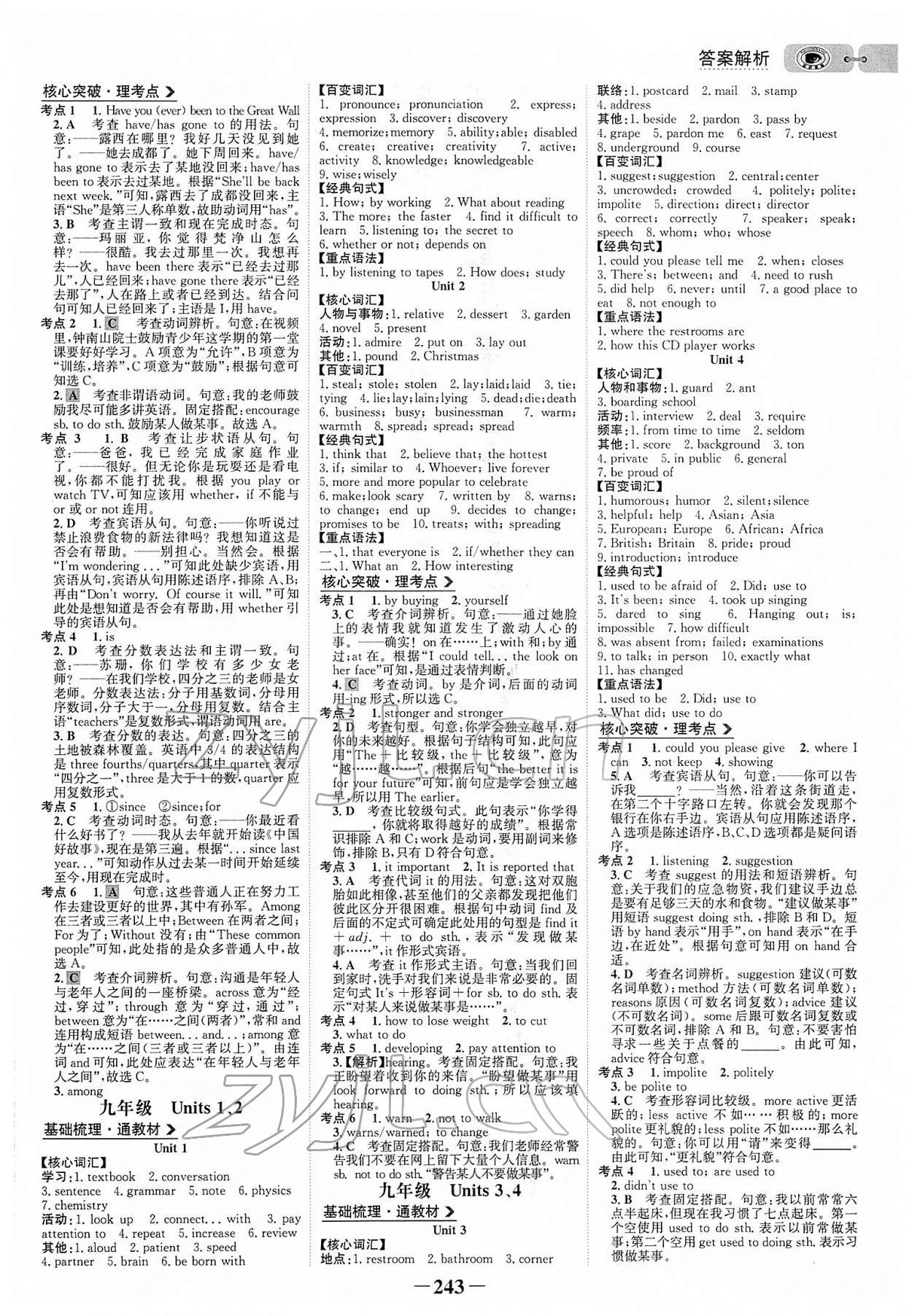 2022年世紀(jì)金榜初中全程復(fù)習(xí)方略英語 參考答案第8頁