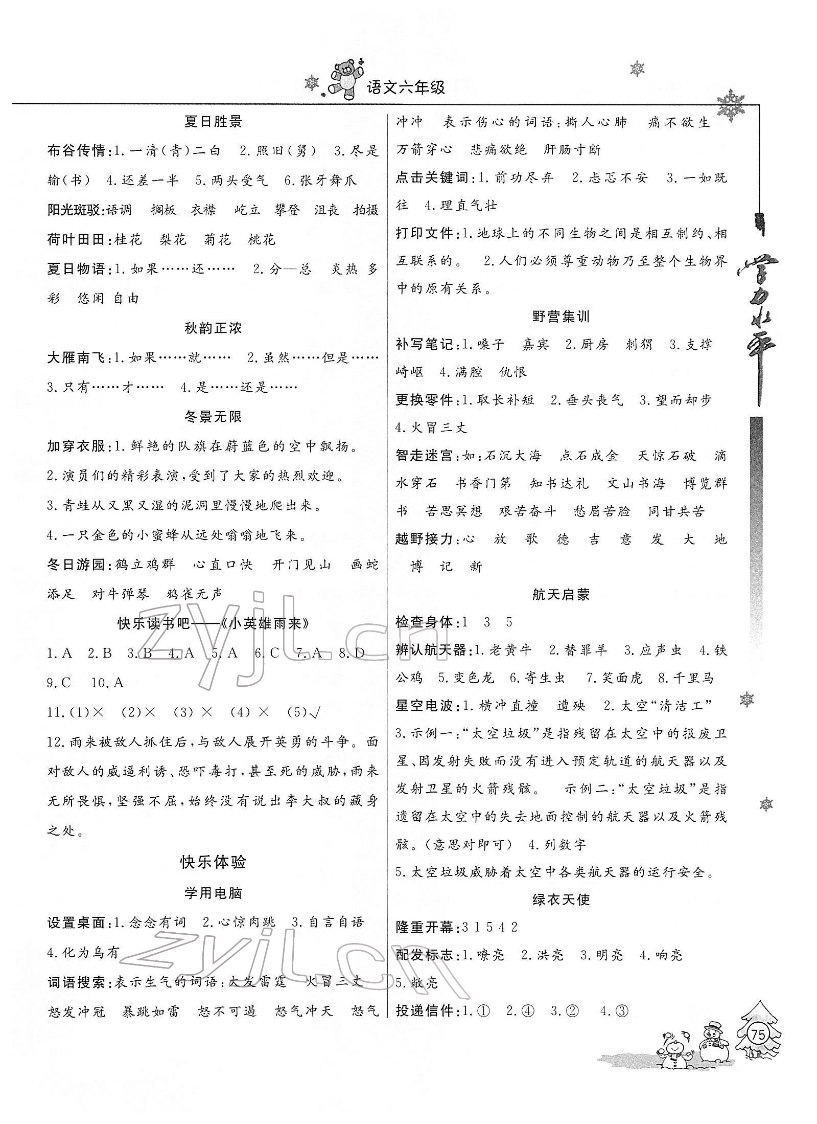 2022年學(xué)力水平快樂(lè)假期寒假六年級(jí)語(yǔ)文人教版 參考答案第2頁(yè)