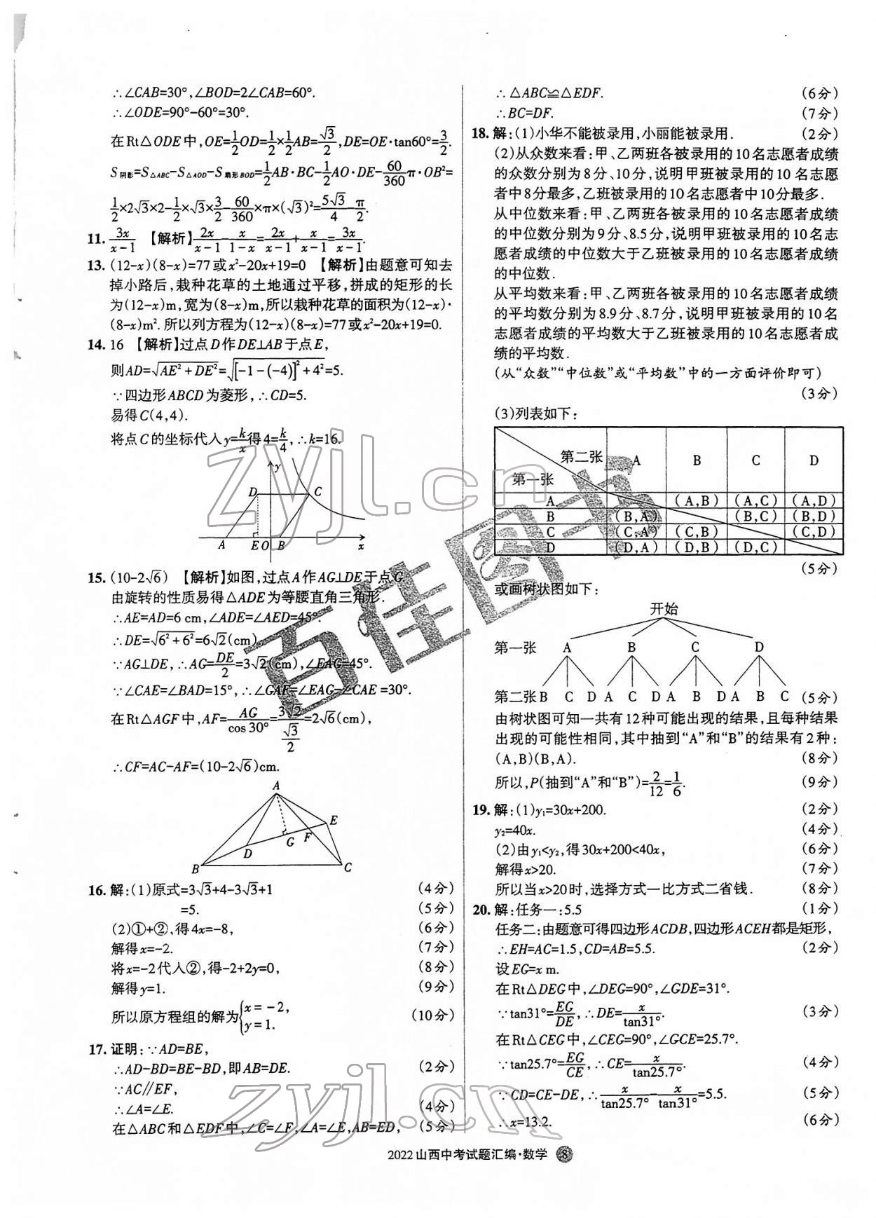 2022年山西中考試題匯編數(shù)學(xué) 參考答案第8頁