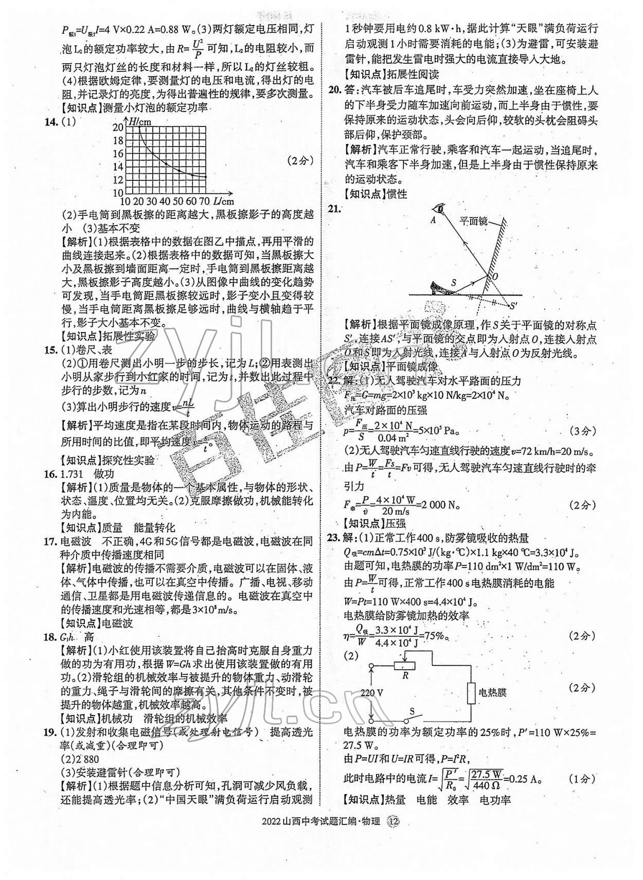 2022年山西中考試題匯編物理 參考答案第12頁