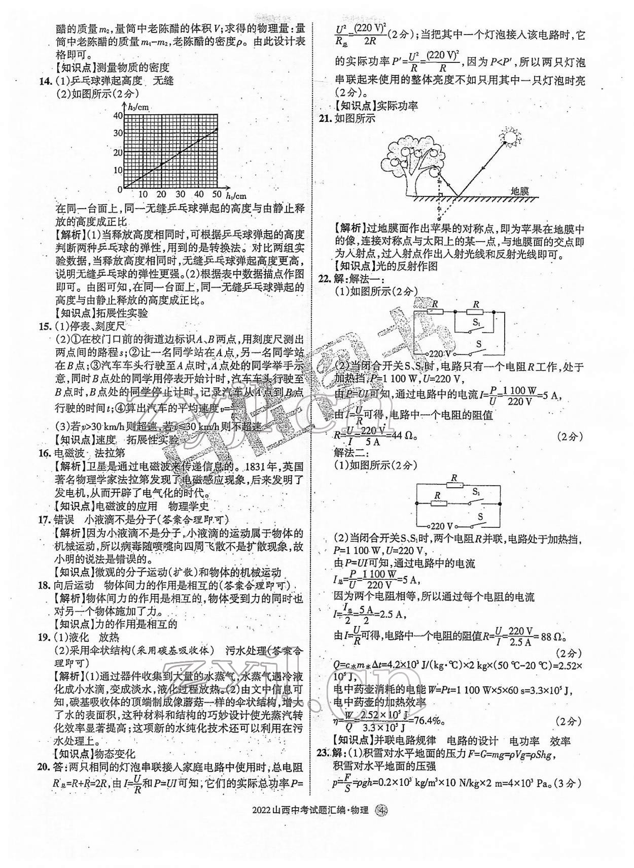 2022年山西中考試題匯編物理 參考答案第4頁