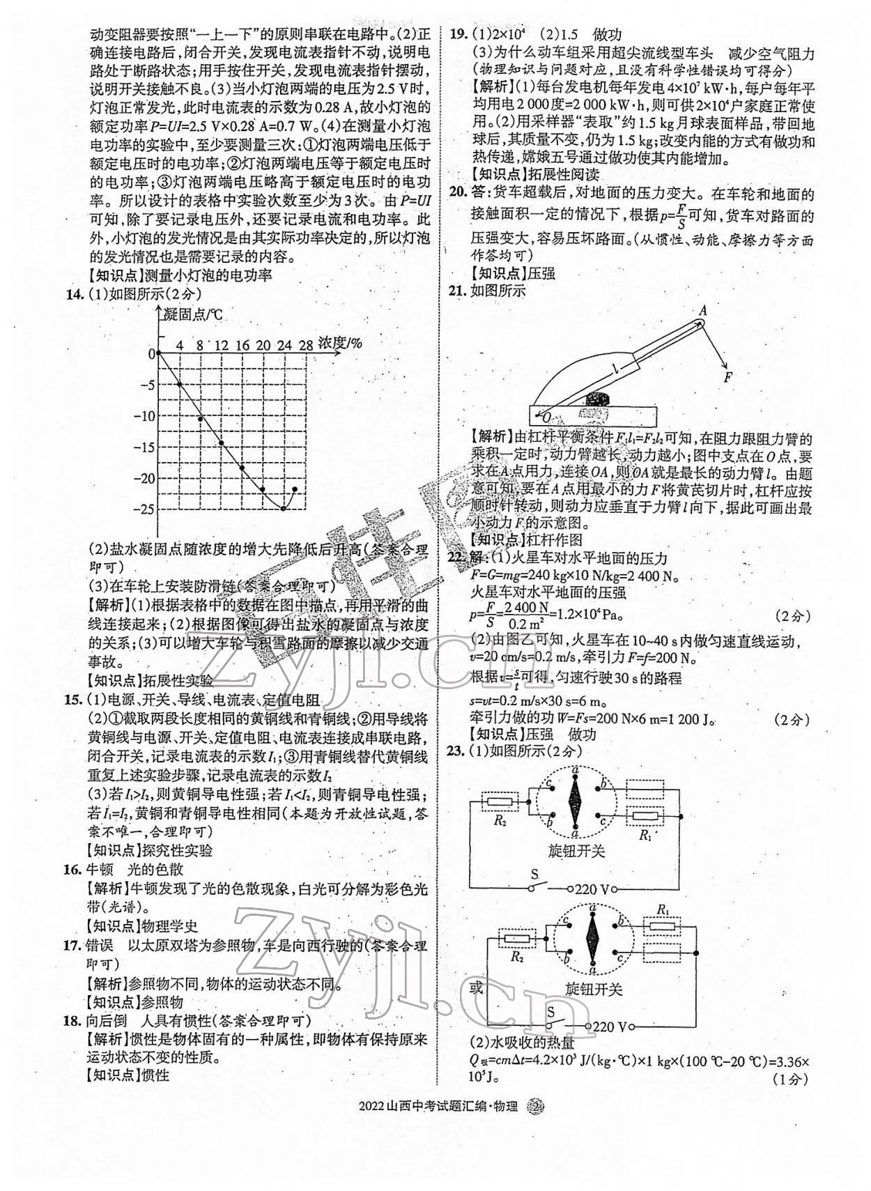 2022年山西中考試題匯編物理 參考答案第2頁